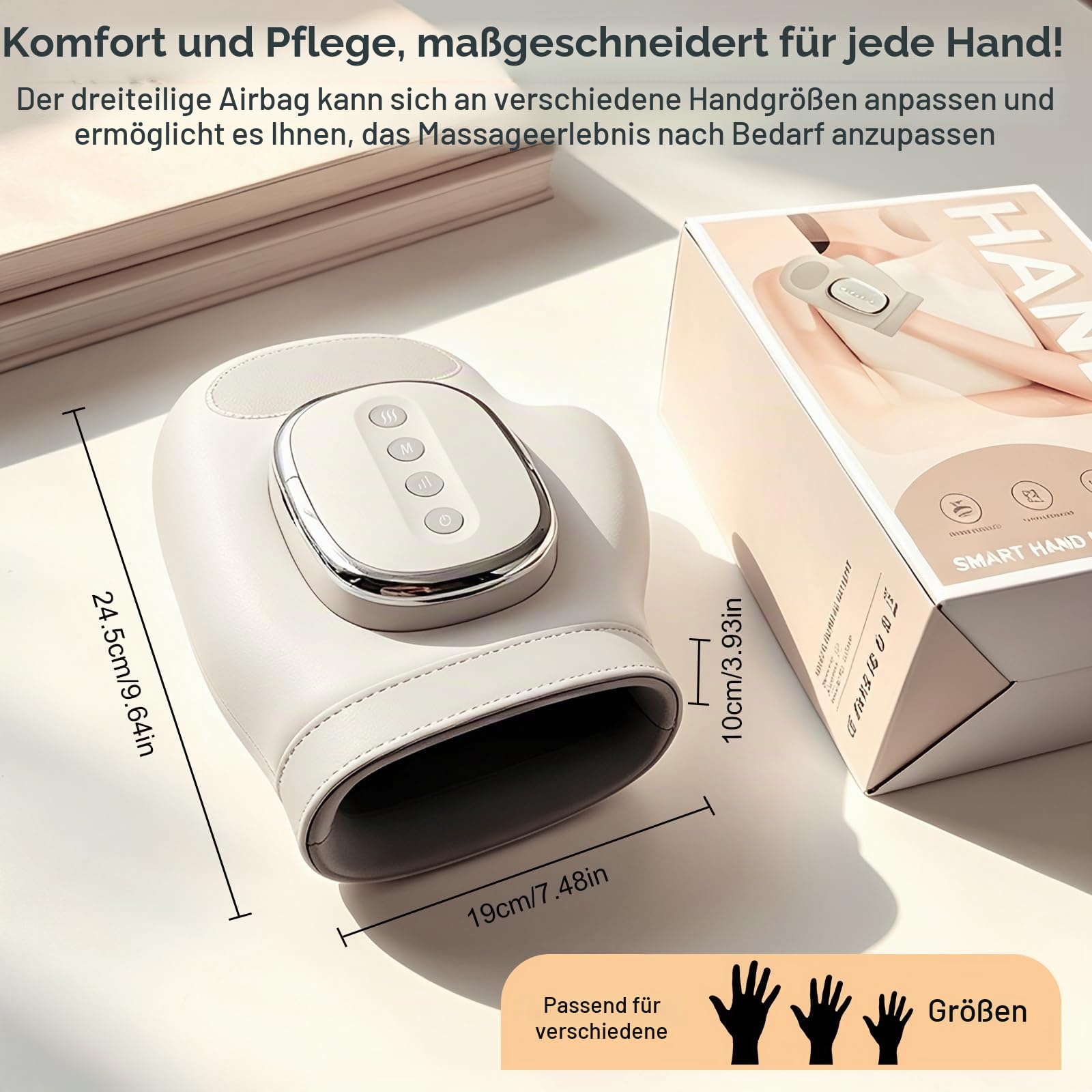 Handmassagegerät mit Wärmefunktion, Intelligenter Elektrische Handmassager, zur Entspannung von Händen und Handgelenken, Massager Schmerzlinderung für Finger, 3 Temperatureinstellungen & 5 StäRke
