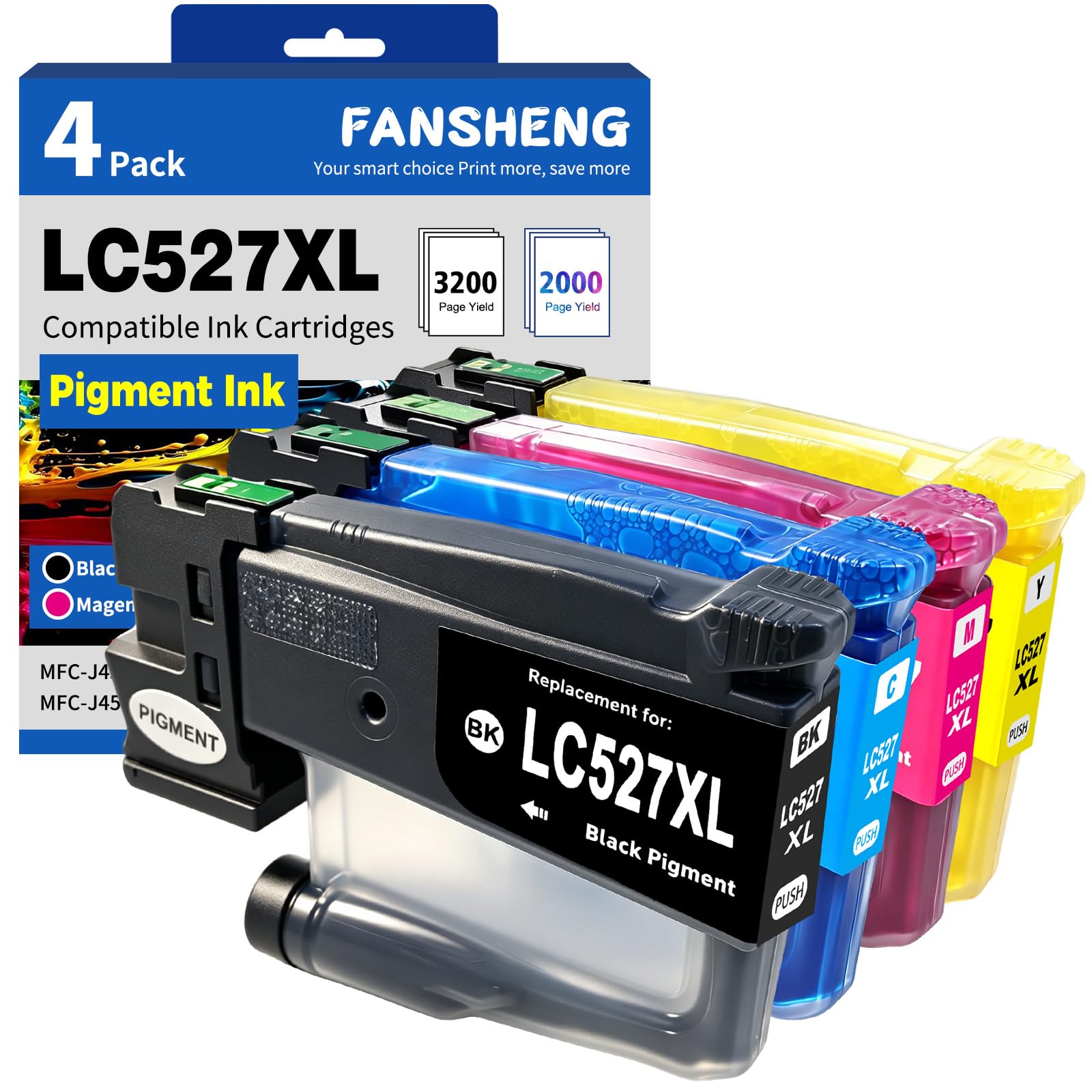 LC527XL MFC-J4350DW Cartucce d'inchiostro compatibile con Brother LC527XLVAL LC 527XL MFC-J4350DW J4550DW 4350DW 4550DW LC527 stampanti (4 Pack Nero/Ciano/Magenta/Giallo)