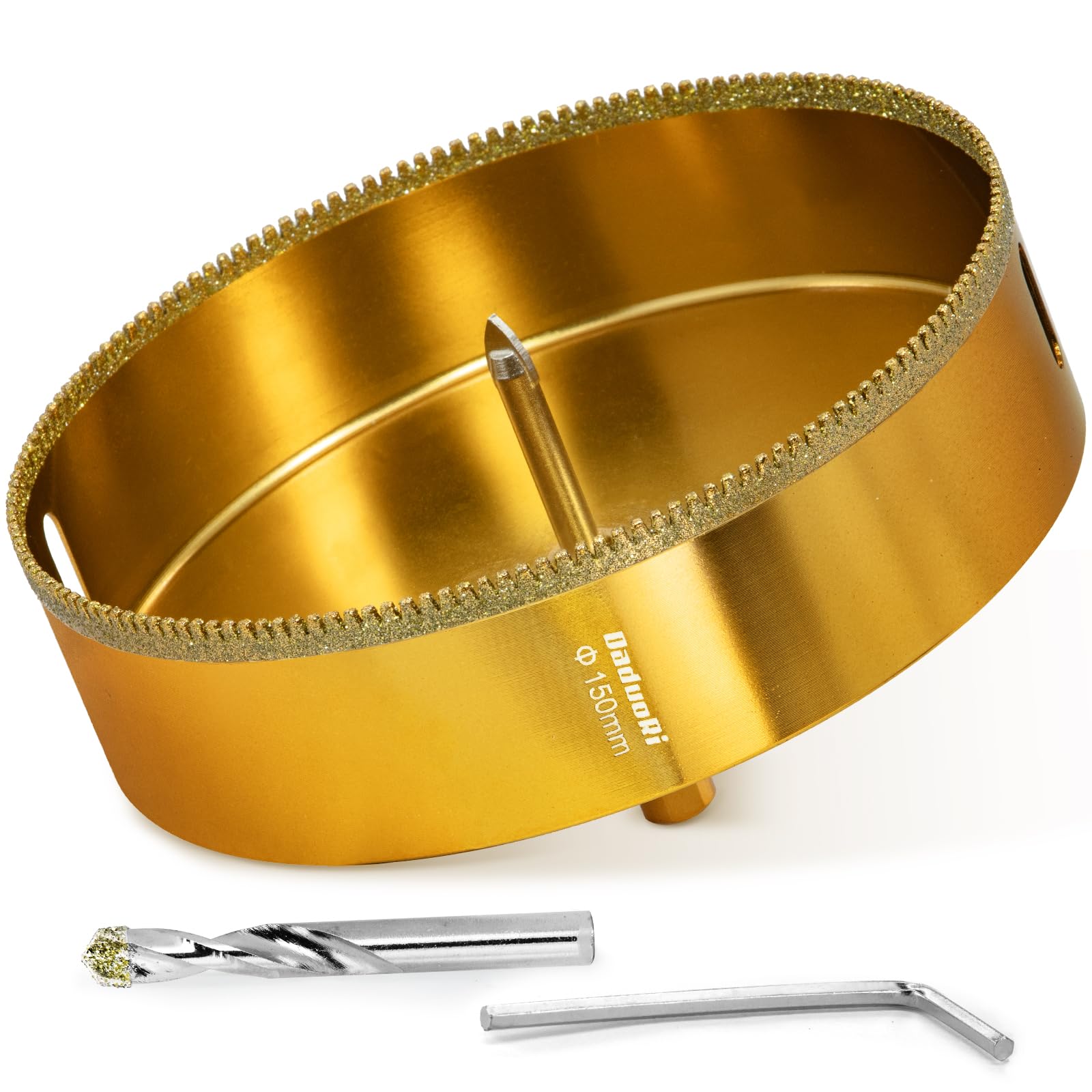 DaduoRi 6 Inch Serrated Diamond Hole Saw with 2Pcs Removable Pilot Bits, Easy-Align for Precise Drilling in Porcelain, Ceramic, Granite, and Marble (6