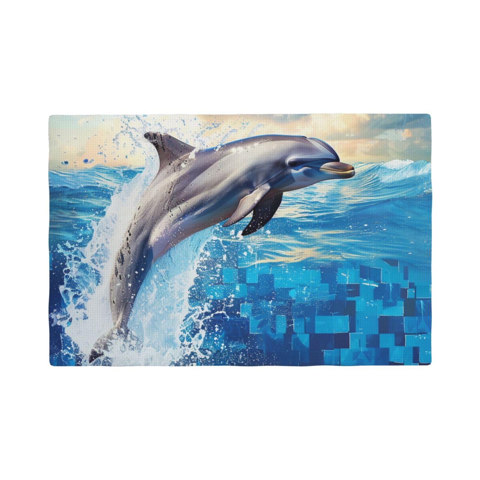 Dolphin Print Placemats Set, Heat Resistant Washable Placemat 12x18in Table Mats for Party Kitchen Dining Table Decoration Indoor Outdoor, Six Piece