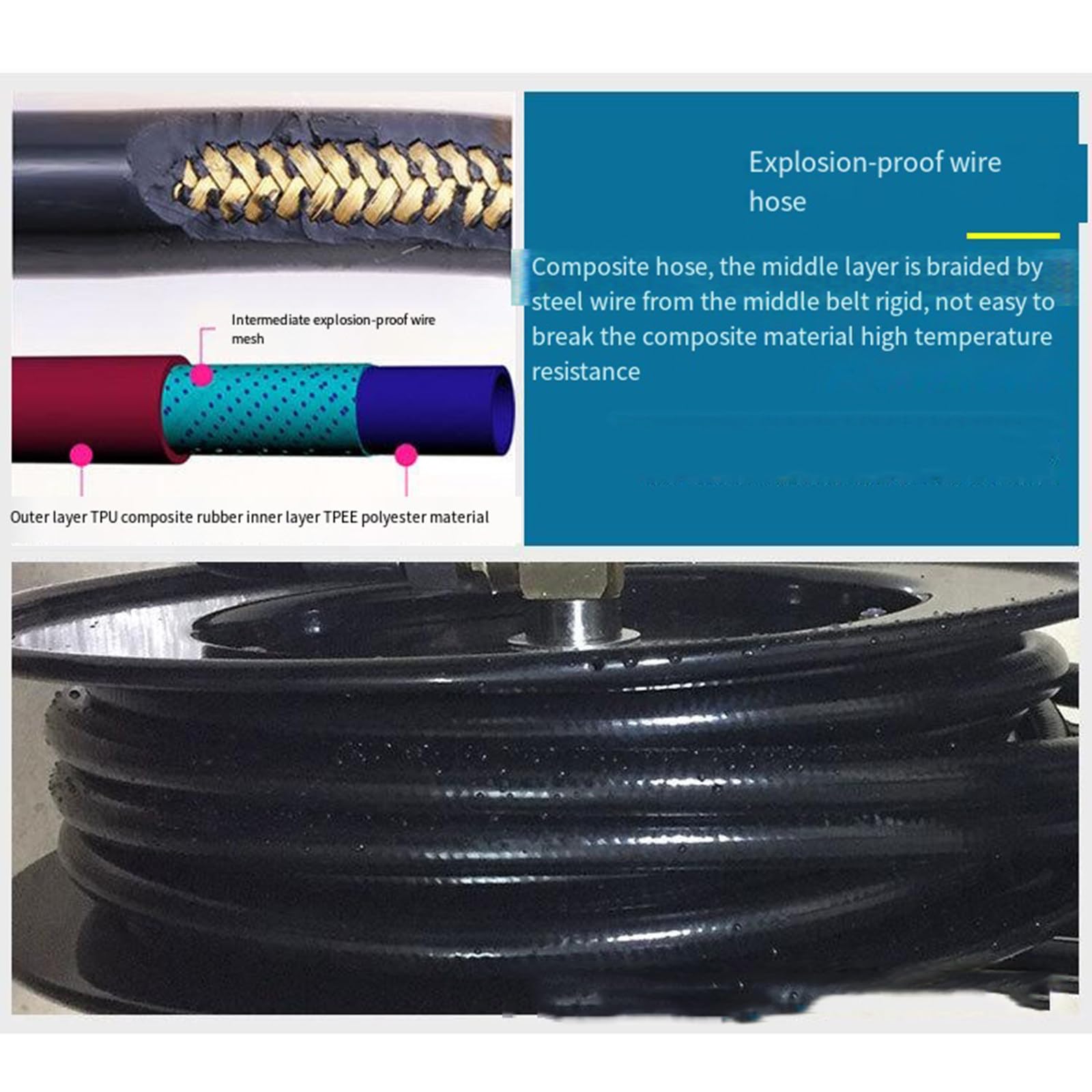 Carrete de manguera de acero inoxidable abierto retráctil automático 5M/10M/15M carrete de manguera de agua de cocina de jardín resistente que no deja marcas,15M