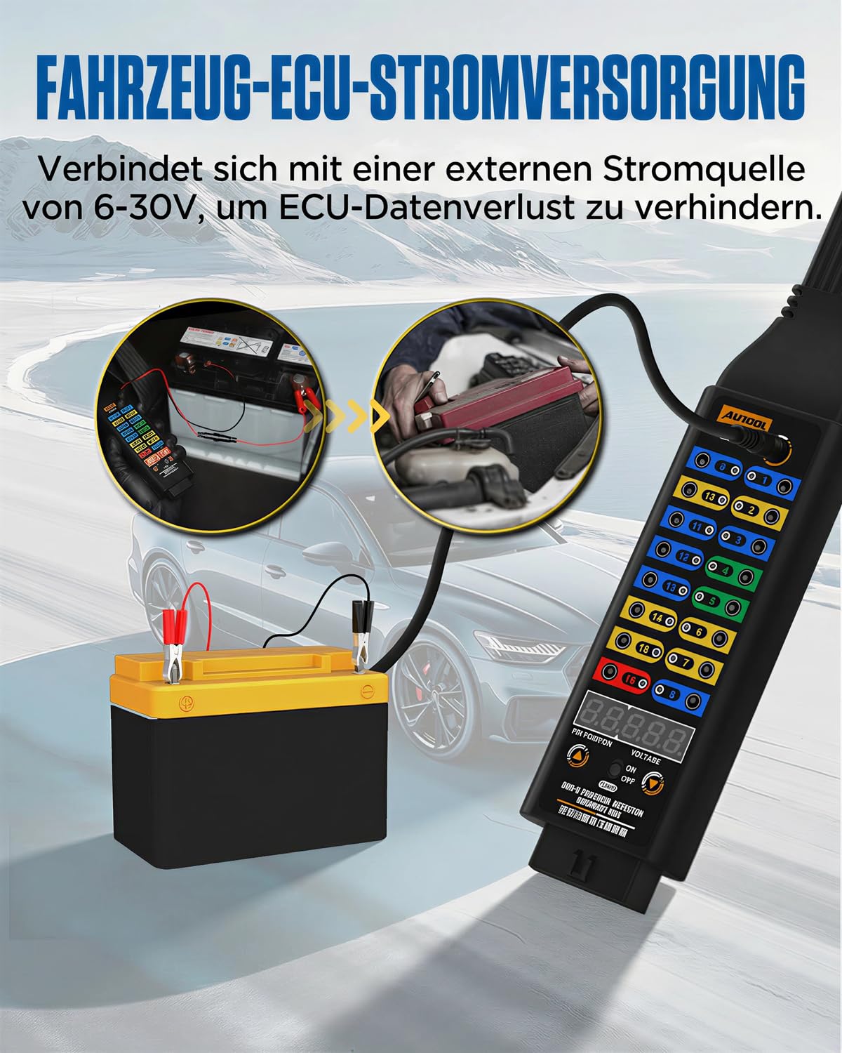 AUTOOL Breakout Box Kfz - OBD-II-Protokoll-Detektor mit Spannungsanzeige, 16-pin CAN, Jumper, kompatibel mit Scanner/Multimeter/Oszilloskop für elektrische Fahrzeugdiagnosetests