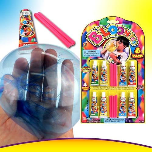 Miniatura 6 de JA-RU Bloonies - Burbujas mágicas de plástico con pajita (1 paquete/8 tubo) Globos de burbujas súper elásticos para niños. Juguetes de los años 90,