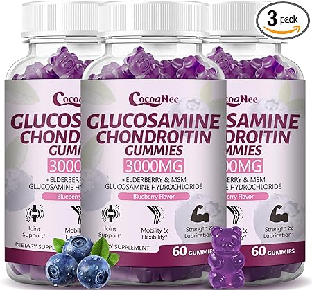 3 Packs 3000MG Glucosamine Chondroitin Gummies, Extra Strength Joint Support Supplement with MSM & Elderberry, Flexibility, Antioxidant Immune Support Gummy for Adults, Men & Women 180Cts