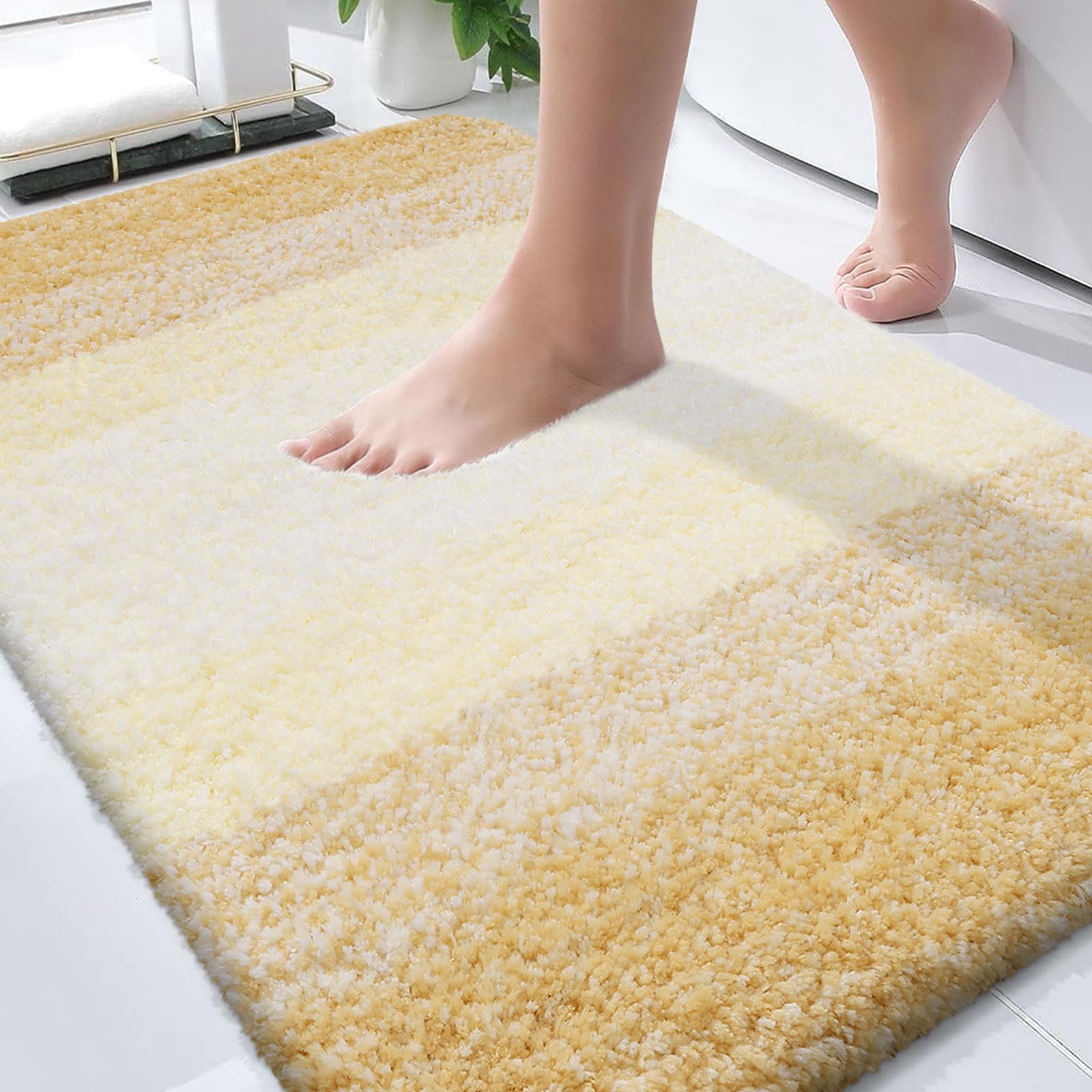 OLANLY Bathroom Rugs Mat 30x20, Extra Soft Absorbent Microfiber Bath Rugs | Light Yellow, Non-Slip Quick-Drying Rubber Backing, Washable Plush Bath Mat for Floor, Tub and Shower, Home Decor Accessories