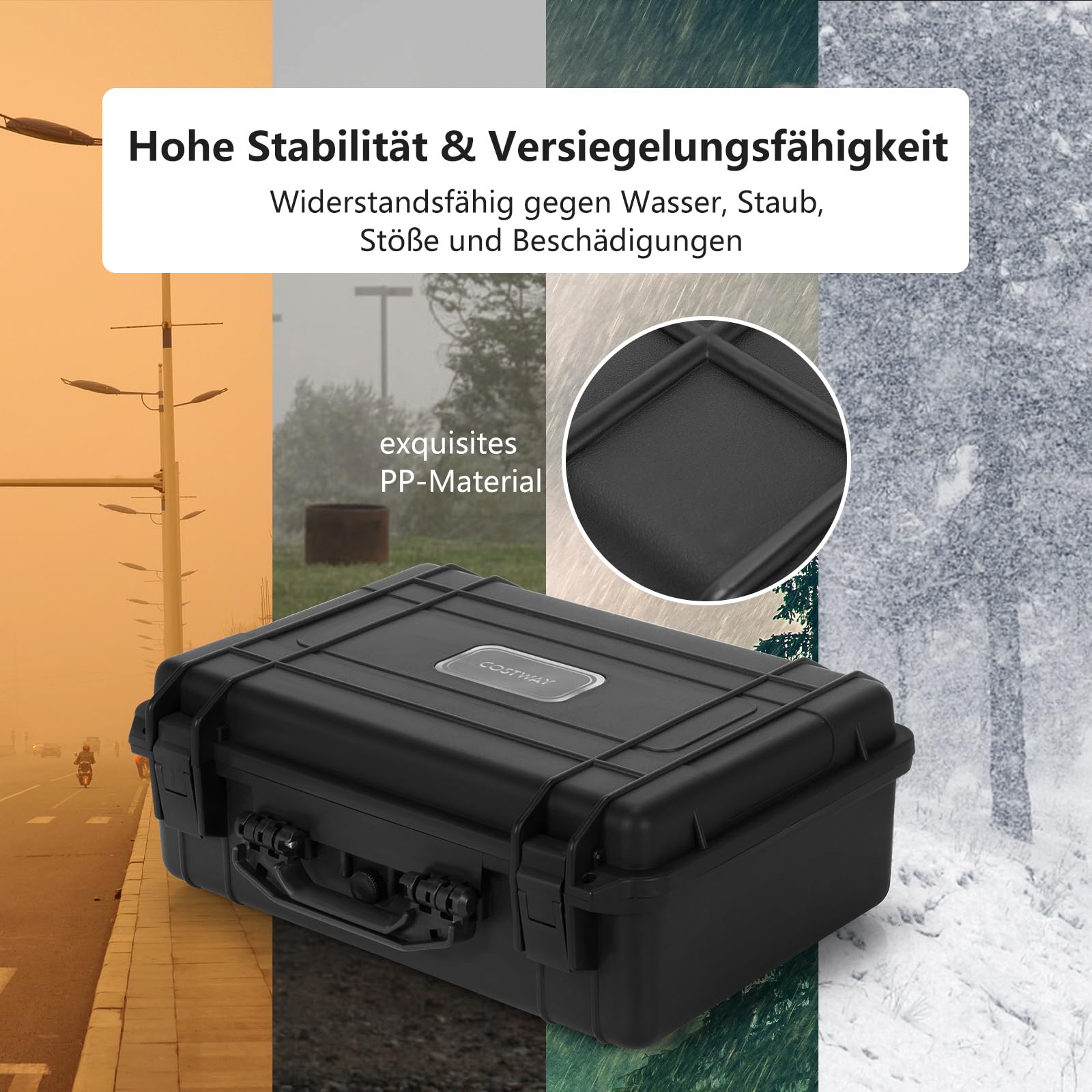COSTWAY Hartschalen-Kamerakoffer, Unisversal anpassbar, Wasserdichter Hartschalenkoffer, Kamera-Schutzkoffer mit Schaumstoff, für Elektronik, Drohnen, Kameras und Schusswaffen (18")