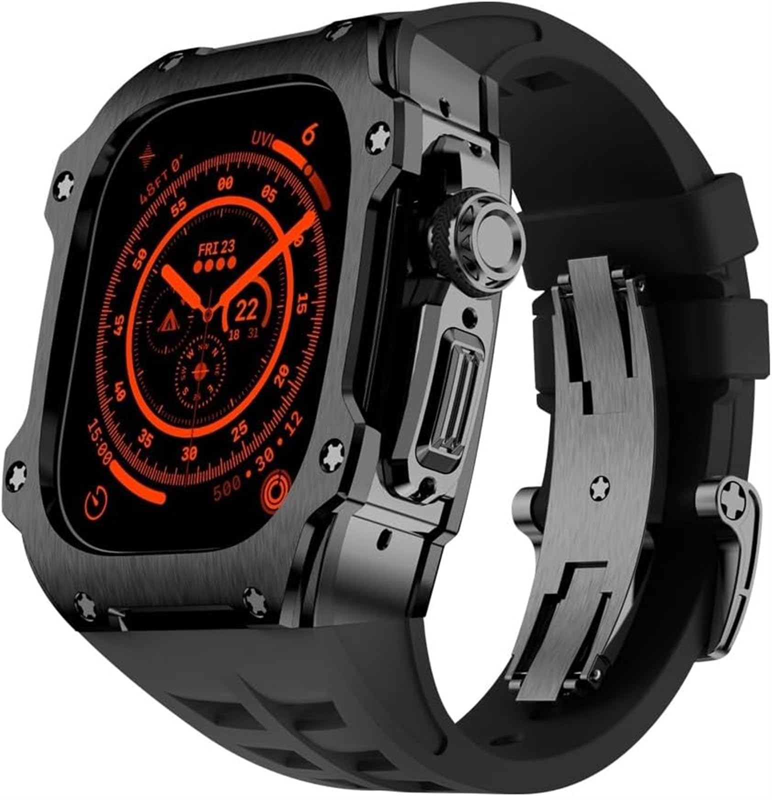 Boîtier Apple Watch Ultra 2 en acier inoxydable et bracelet fluorocarbone luxe