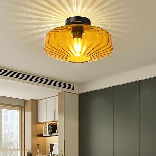 Miniatura 8 de Lámpara de techo semiempotrada, lámpara de techo vintage de 11.8 pulgadas, 1 luz de mediados de siglo, moderna cerca del techo con pantalla de