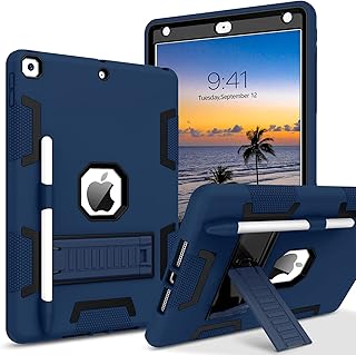 BENTOBEN iPad 9th Generation Case, iPad 8th/7th Generation Case, iPad 10.2 Case, 3 in 1 Heavy Duty Rugged Shockproof Kickstand with Pen Holder Hybrid Protective Case for iPad 10.2, Navy Blue/Black