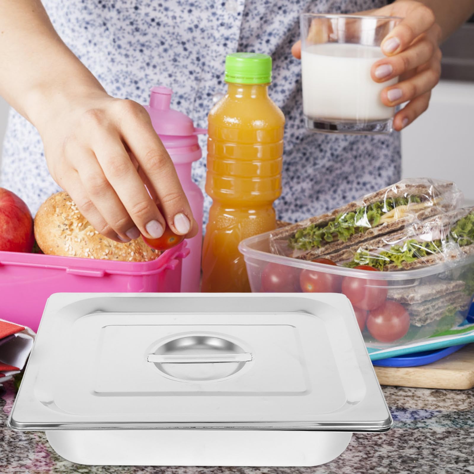 Ipetboom Teglia Rettangolare in Acciaio Inox 1/2 Gn 6,5 Cm con Coperchio, Contenitore per Alimenti da Buffet, Porta Cibo per Mensa e Catering, Resistente e Facile da Pulire,
