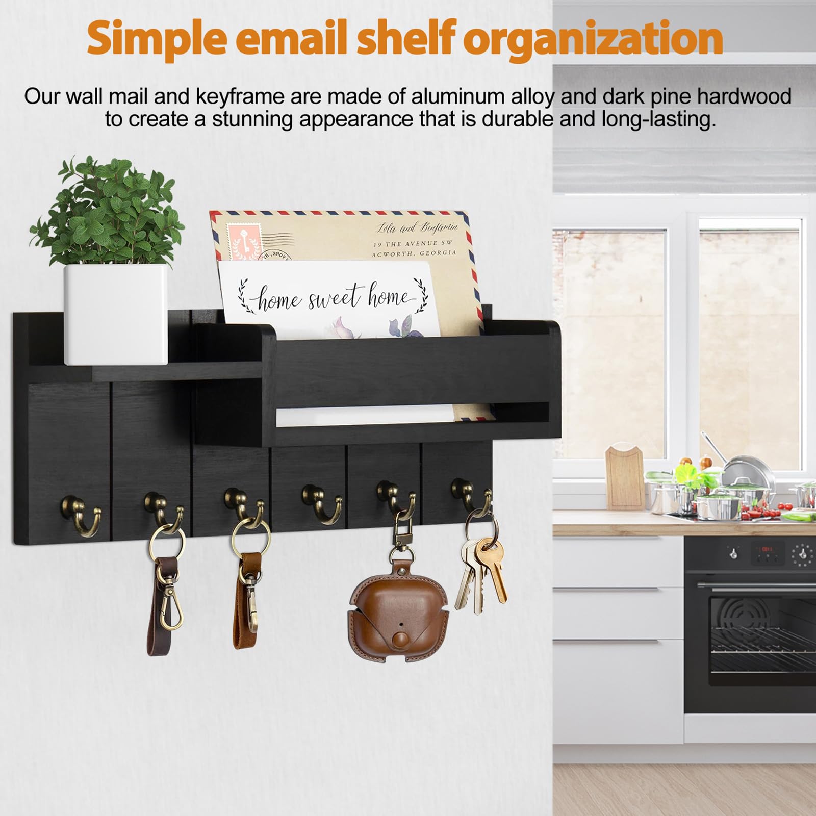 Wooden Key Holder with Shelf, Key Holder with Hooks, Black  Multifunctional Key Holder for Entrance, Front Door, Hallway, Bedroom,  Hanging Kitchen