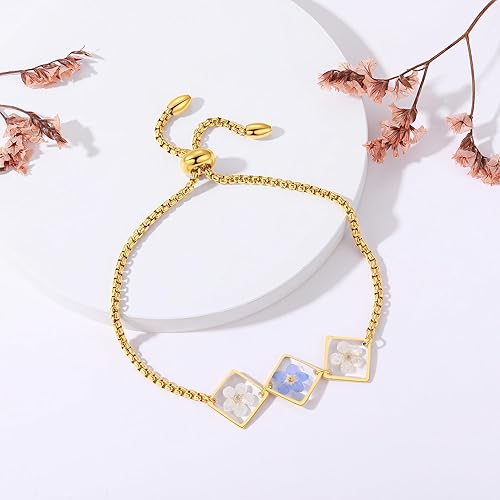Miniatura 43 de Forget-Me-Not Pressed Wildflower Bracelet Pressed Flower Bracelet Gold/Silver Pressed Flower Jewelry Personalized Handmade Jewelry Gift For