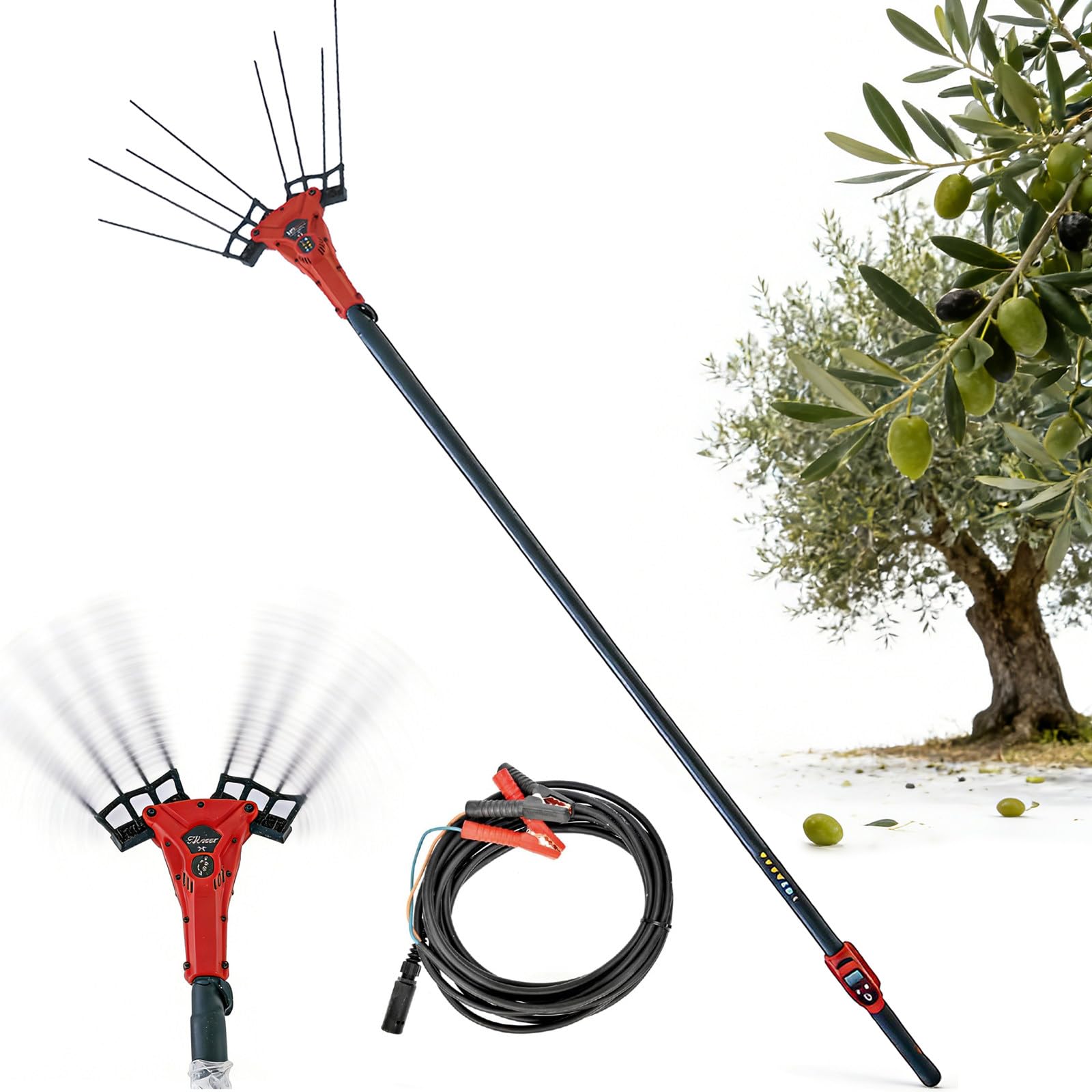 Scuotitore per Olive da 600w, Raccoglitrice di Frutta, Macchina Elettrica Portatile per La Raccolta di Olive, caffè, Mandorle, Bacche di Goji e Noci, Dotata di Asta Telescopica da 175-270cm