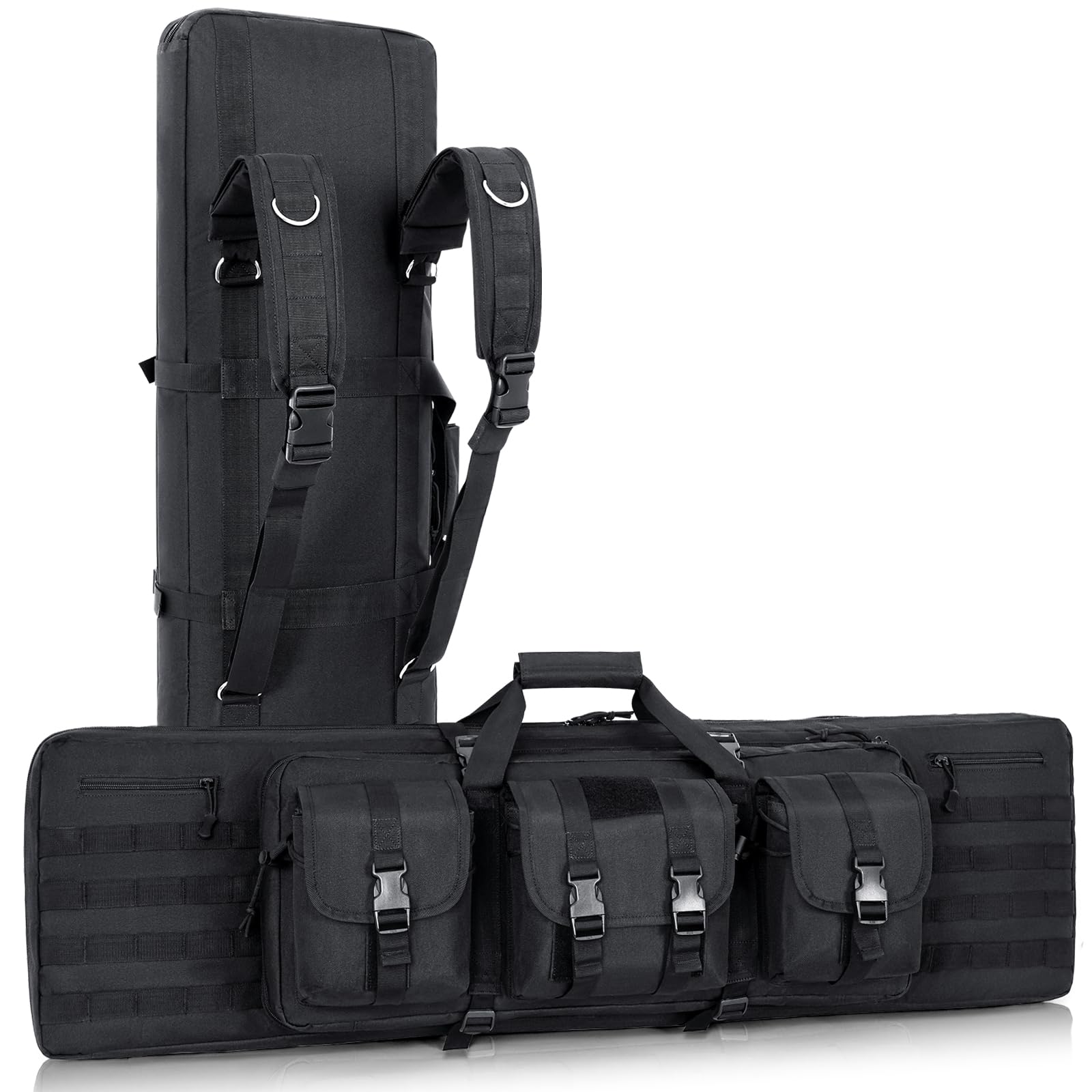 DULCE DOM Rifle Bag, Soft Double Rifle Case for Storage and Transportation, Portable Long Gun Case Carrying Backpack with Molle for Shooting Range Hunting Outdoors, 32/36/42/48 Inch (Black, 48"x 12")