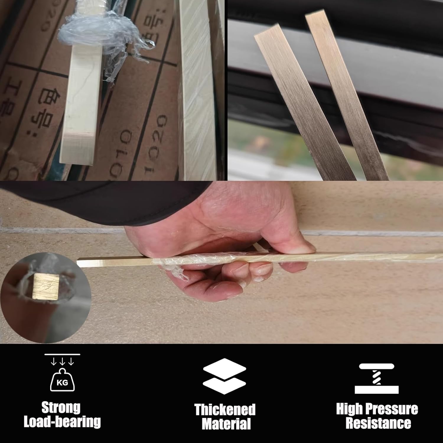 Solid Metal Transition Gap Strip Ramps for Vinyl Flooring, Brushed Brass Thresholds Bar Cover Rectangles, Heavy Duty Thresholds Edging Trim for Home(5mm X 3mm (1/4" X 1/8"))