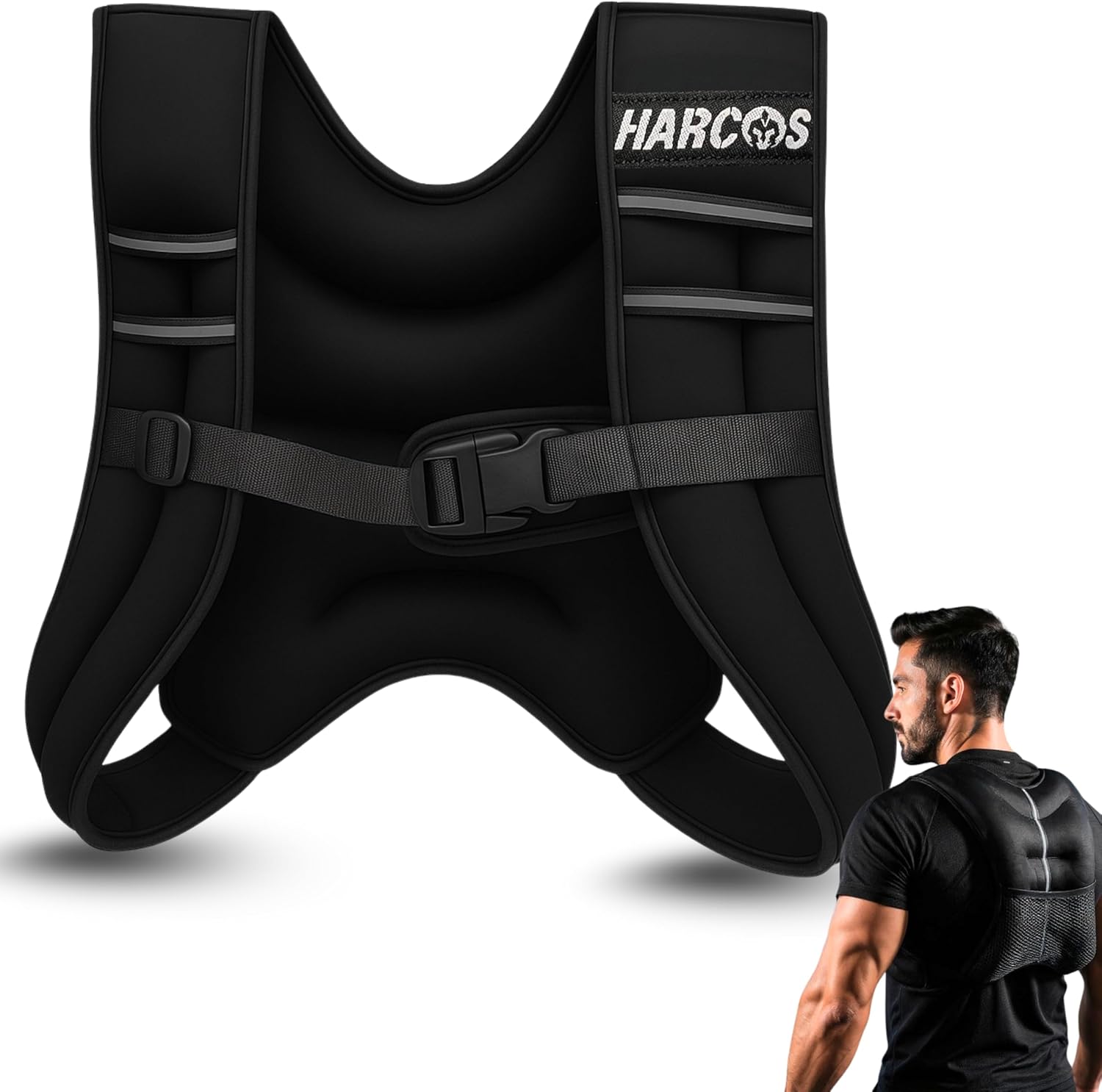 HARCOS Weighted Vest, 6lb/8lb/12lb/16lb/20lb/25lb/30lb Weight Vest with Reflective Stripe for Workout, Strength Training, Running, Fitness, Muscle Building, Weight Loss, Weightlifting