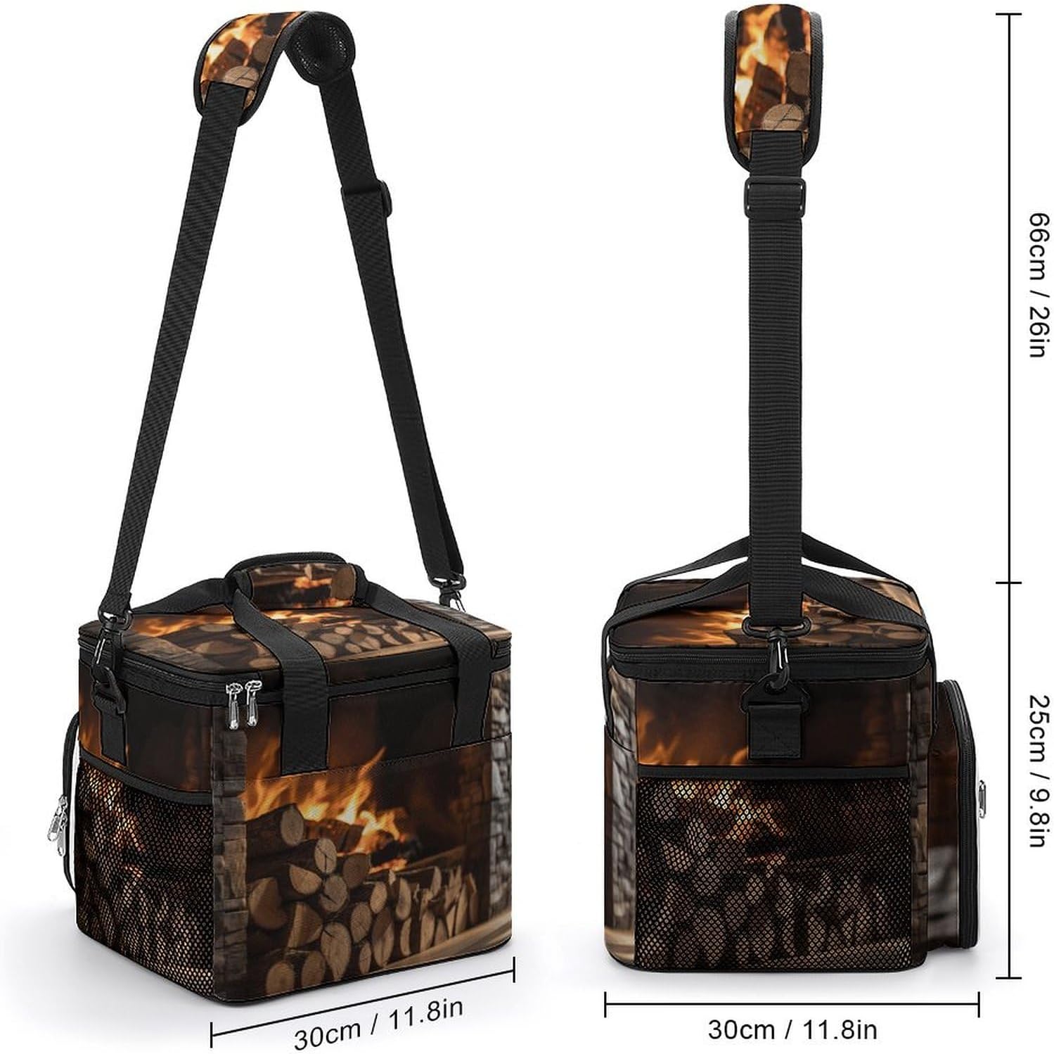 Camping Ice Pack, Wood on Fireplace Print Cooler Bag, 22.5L Large Capacity Insulated Lunch Tote Bag for Outdoor, Picnic, BBQ, Travel, Work