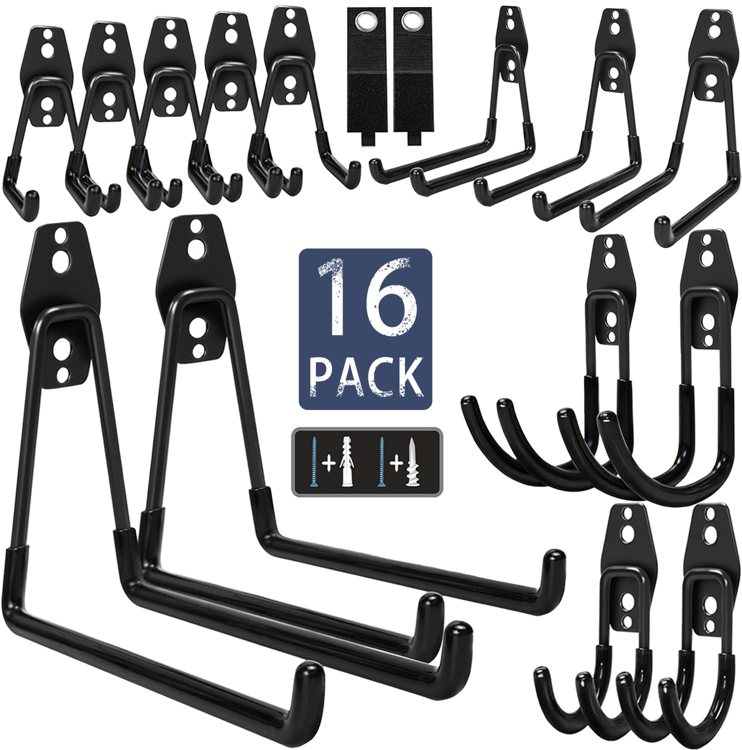 KOFANI Steel Garage Storage Hooks 16 Pack Black Heavy Duty Wall Mount Hooks