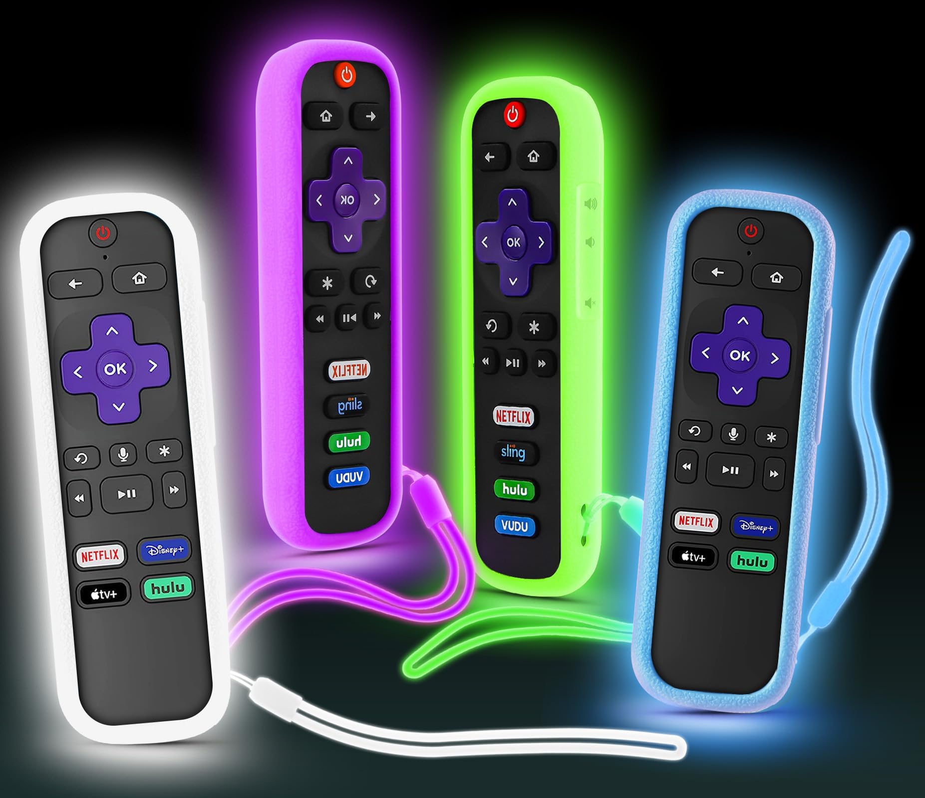 [4 Pack] SOTATOO Case for Roku Remote, Battery Cover for TCL Roku Smart TV Steaming Stick Remote, Silicone Protective Controller Universal Sleeve Skin
