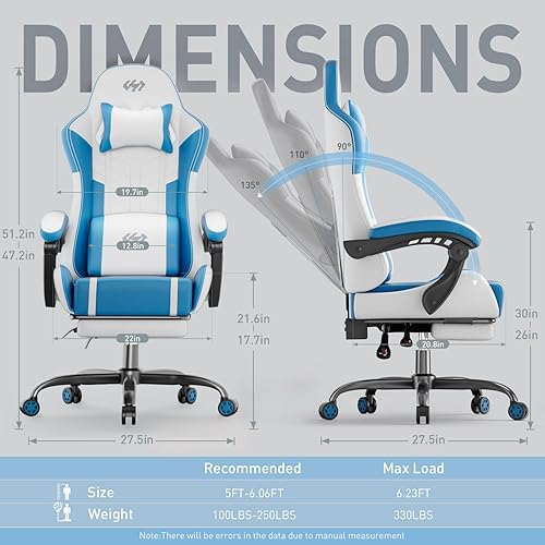 Miniatura 3 de HLDIRECT Silla Gaming, Asiento Ergonómico para Videojuegos con Giro de 360 y Masaje Lumbar, Silla de Computadora Cojín de Cuero PU para Adultos Uso