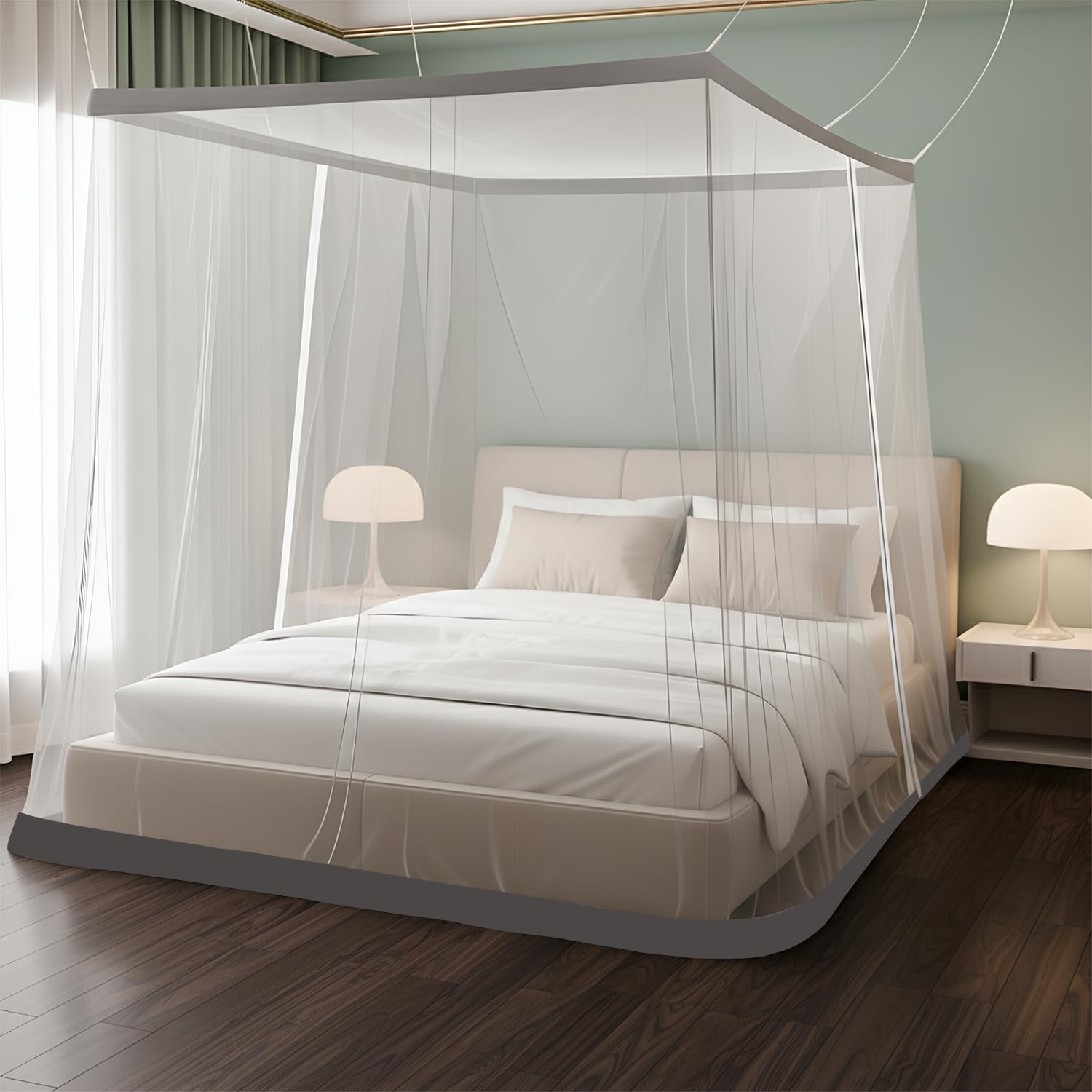Safemyles Queen Size Mosquito Net for Bed (5ft x 6.5ft) | 4-Corner Hanging Machardani with 2-Way Zipper Entry | Washable Polyester Mesh Net | White-image-18