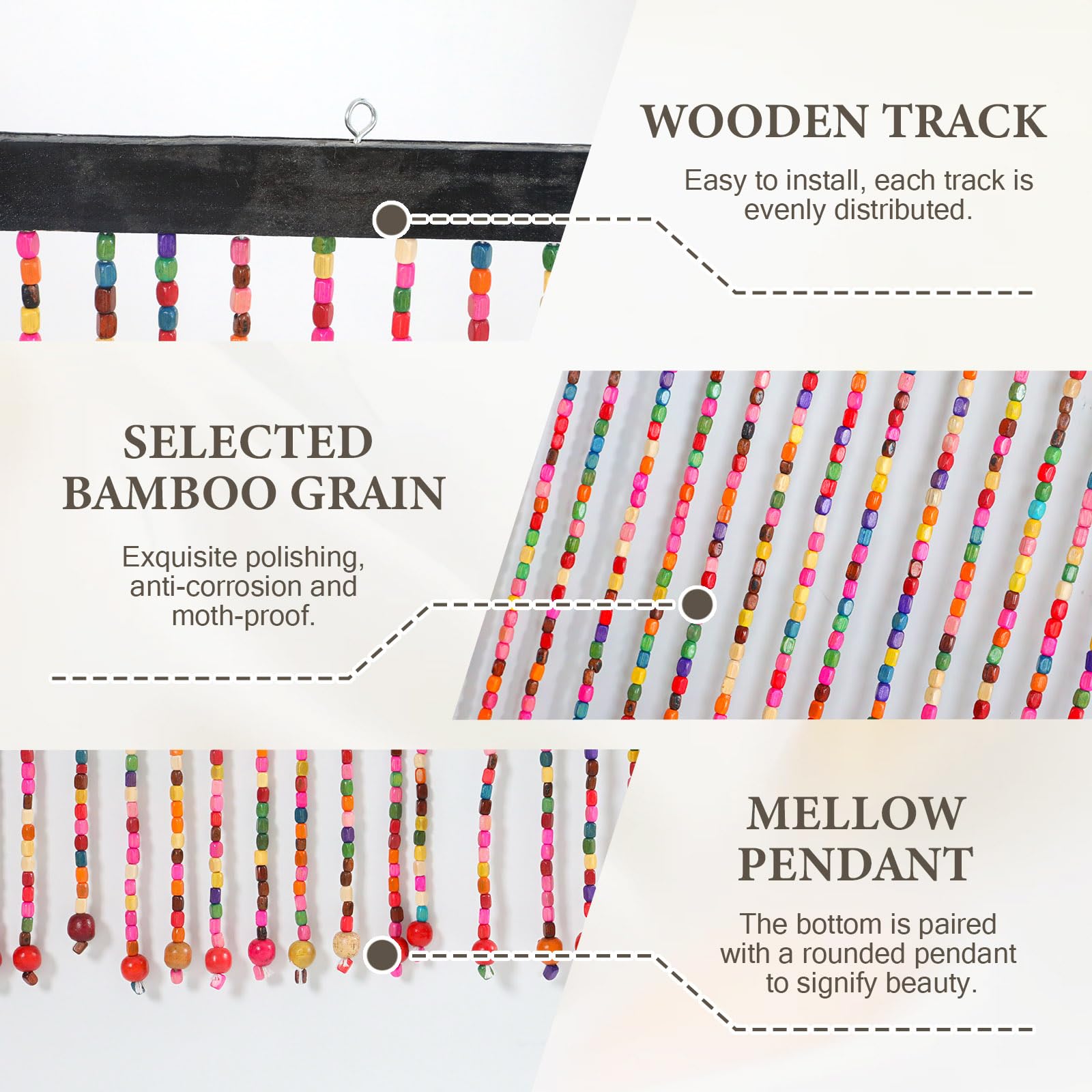 YCBTREE Beaded Door Curtain, 41 Strands Door Screen 90 x 195 cm Colorful Boho Bamboo Handmade Hanging Door Beads Windows Room Dividers Fly Screen for Doorway - Image 3