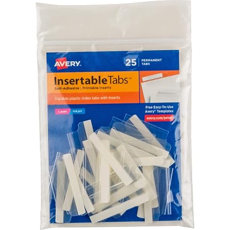 Amazon.com : Avery Insertable Self-Adhesive Tabs with Printable Inserts ...