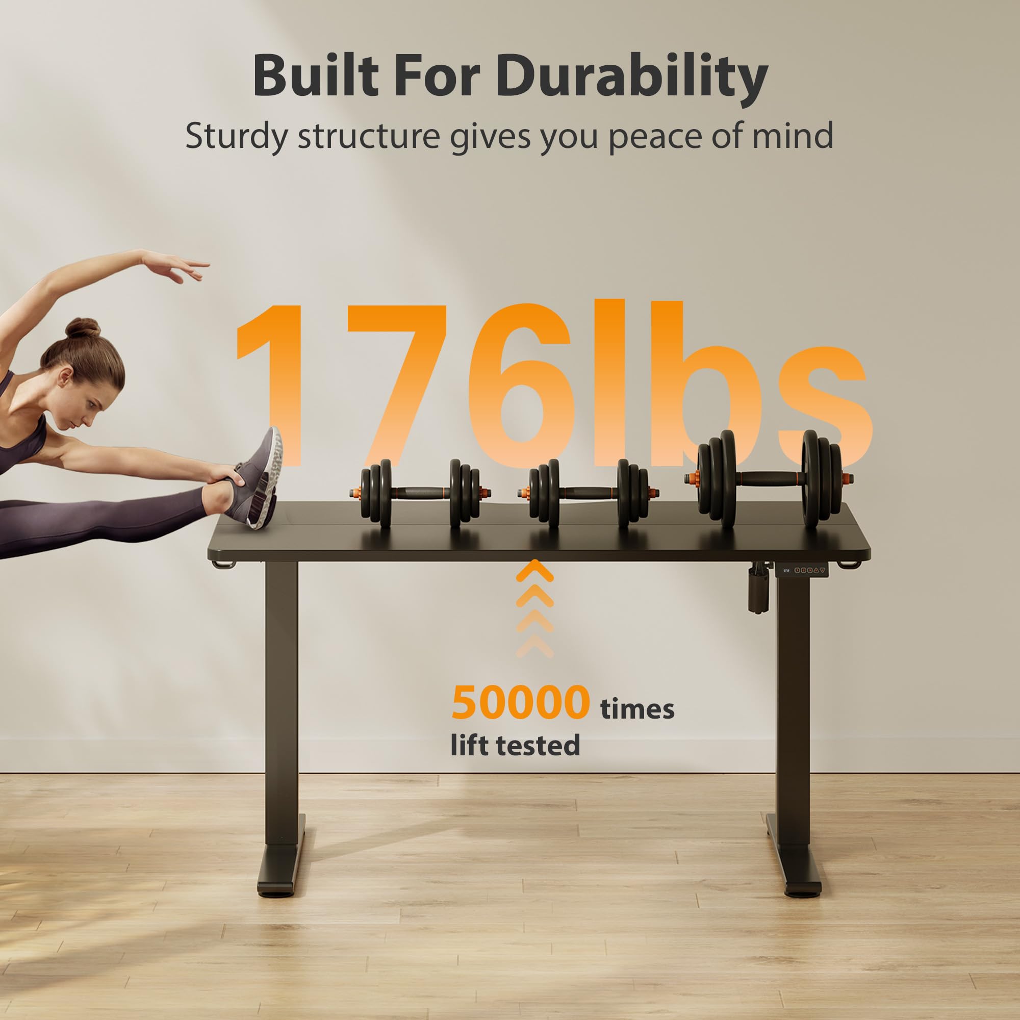 Cubiker Standing Desk, 55x28 Inches Sit Stand Home Office Desk, Electric Stand up Desk, Adjustable Desk with Splice Board, Black Frame/Black Top view 4