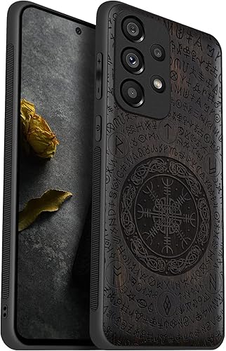 Carveit Funda de madera para Samsung Galaxy A53 5G madera natural y TPU suave negro a prueba de golpes, funda de madera única compatible con Galaxy disponible en Yaxa Peru