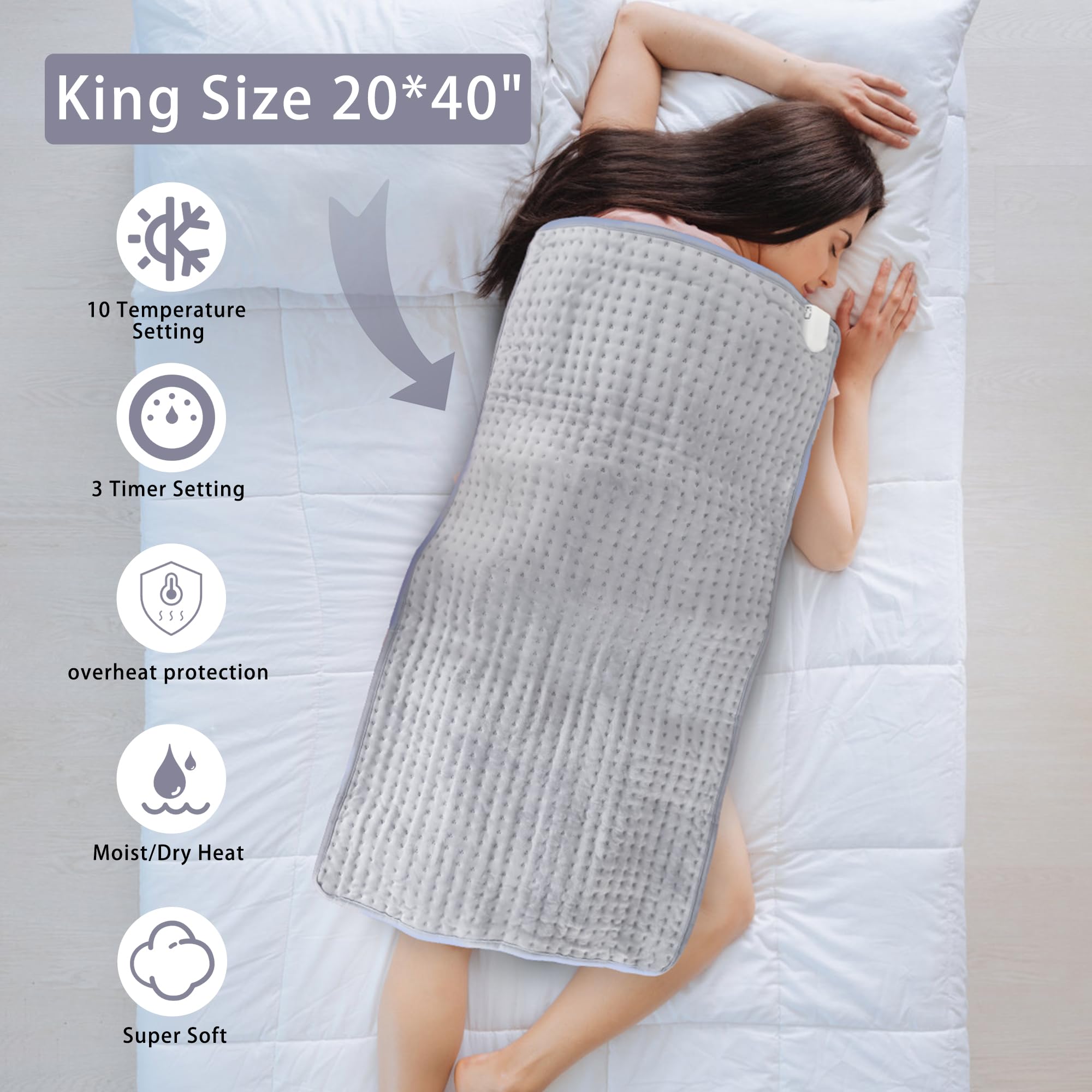 Cojín calefactor, 50 x 100 cm OCSOSO Cojines calefactores muy grandes, apagado automático y 10 niveles de calor, el cojín de calentamiento para aliviar el dolor de espalda, cuello y hombros