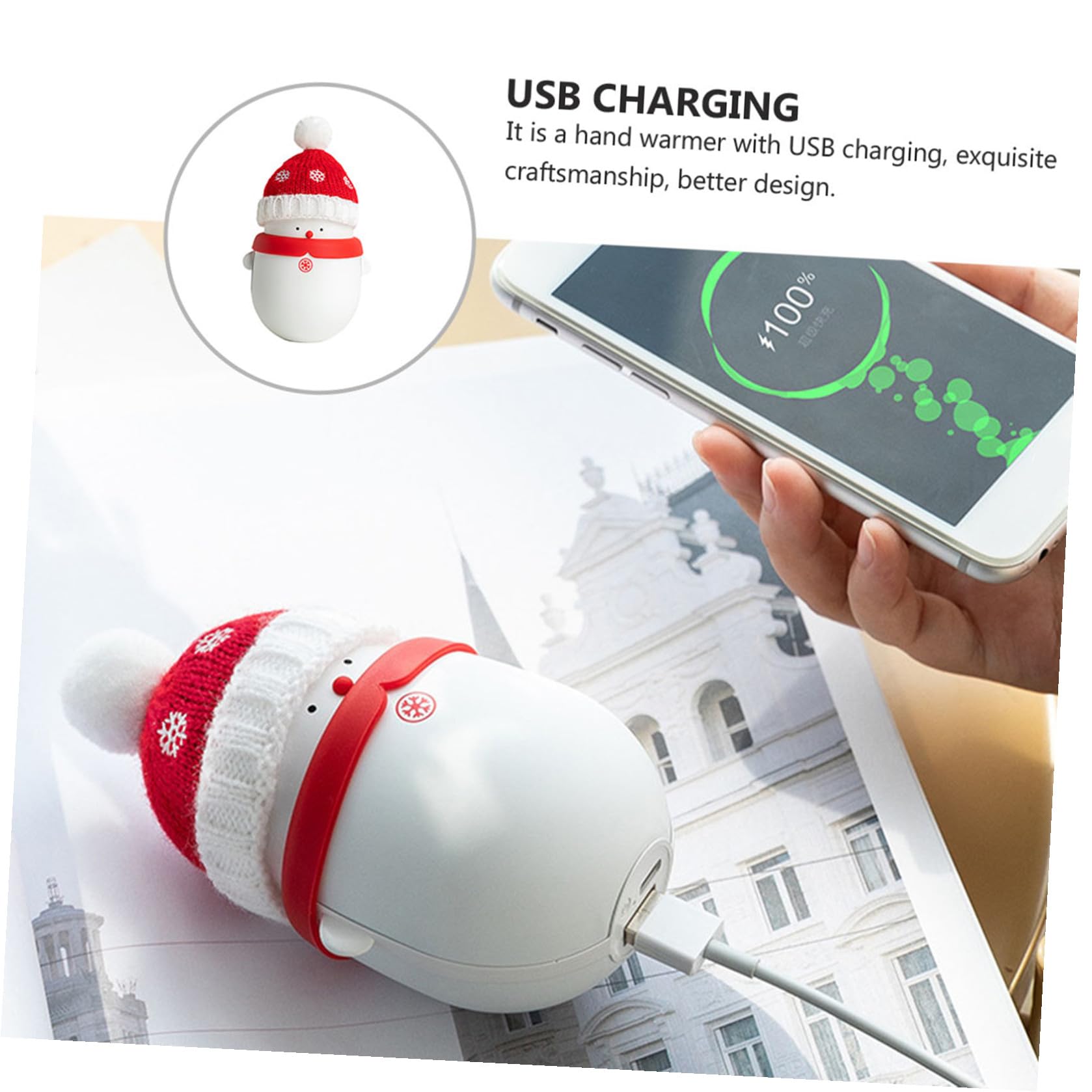 Toyvian Elektrischer Handwärmer mit USB-Aufladung Schneemann-Form Powerbank für Winter Durchblutungsförderung und Schmerzlinderung Tragbar und Sicher