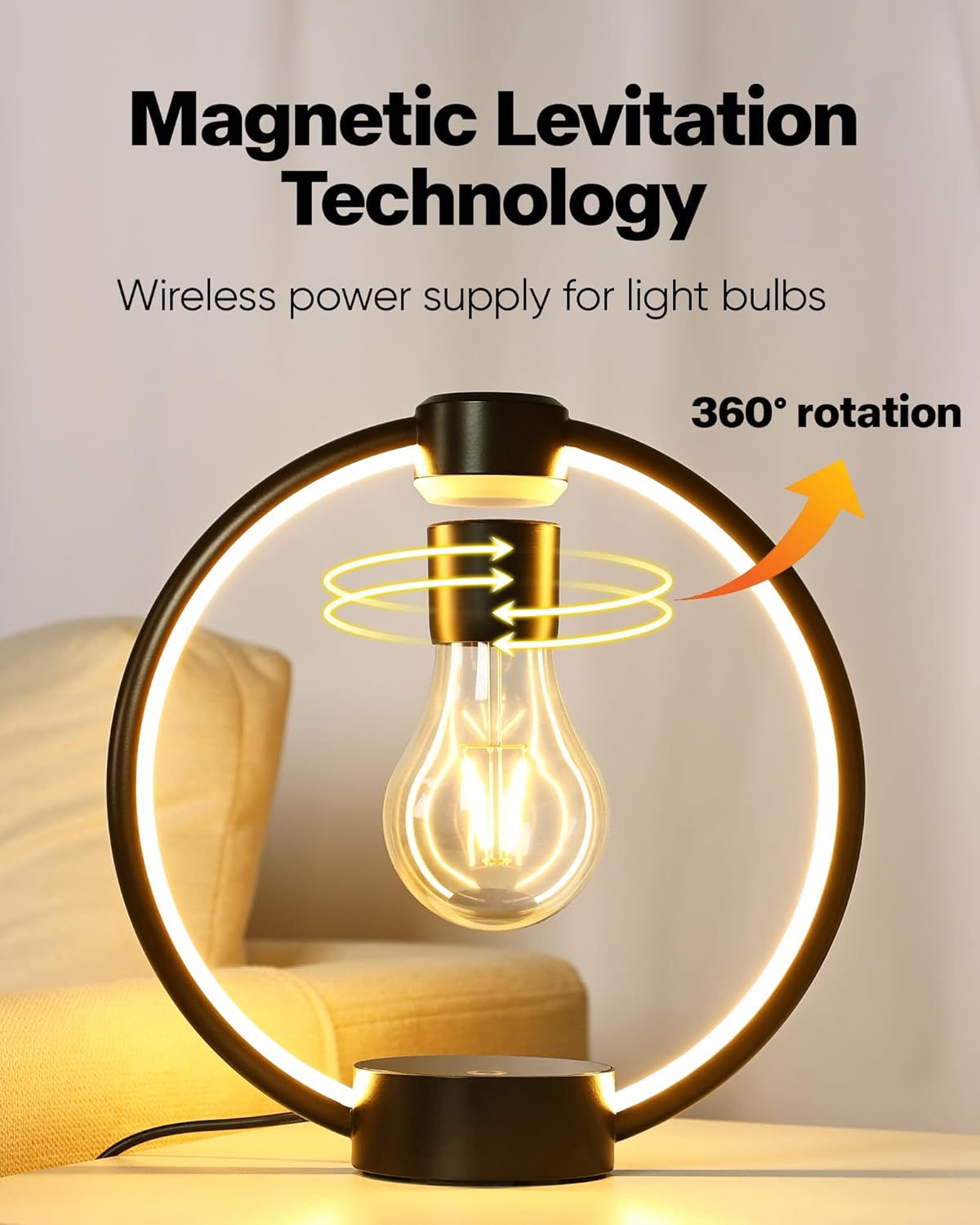 Levitating Table Lamp, Decorative Desk Lamp with 3 Light Modes and Touch Sensor, 360° Rotating LED Bulbs Bedside Lamps Cool Night Light for Living Room Bedroom Nightstand Table Patio