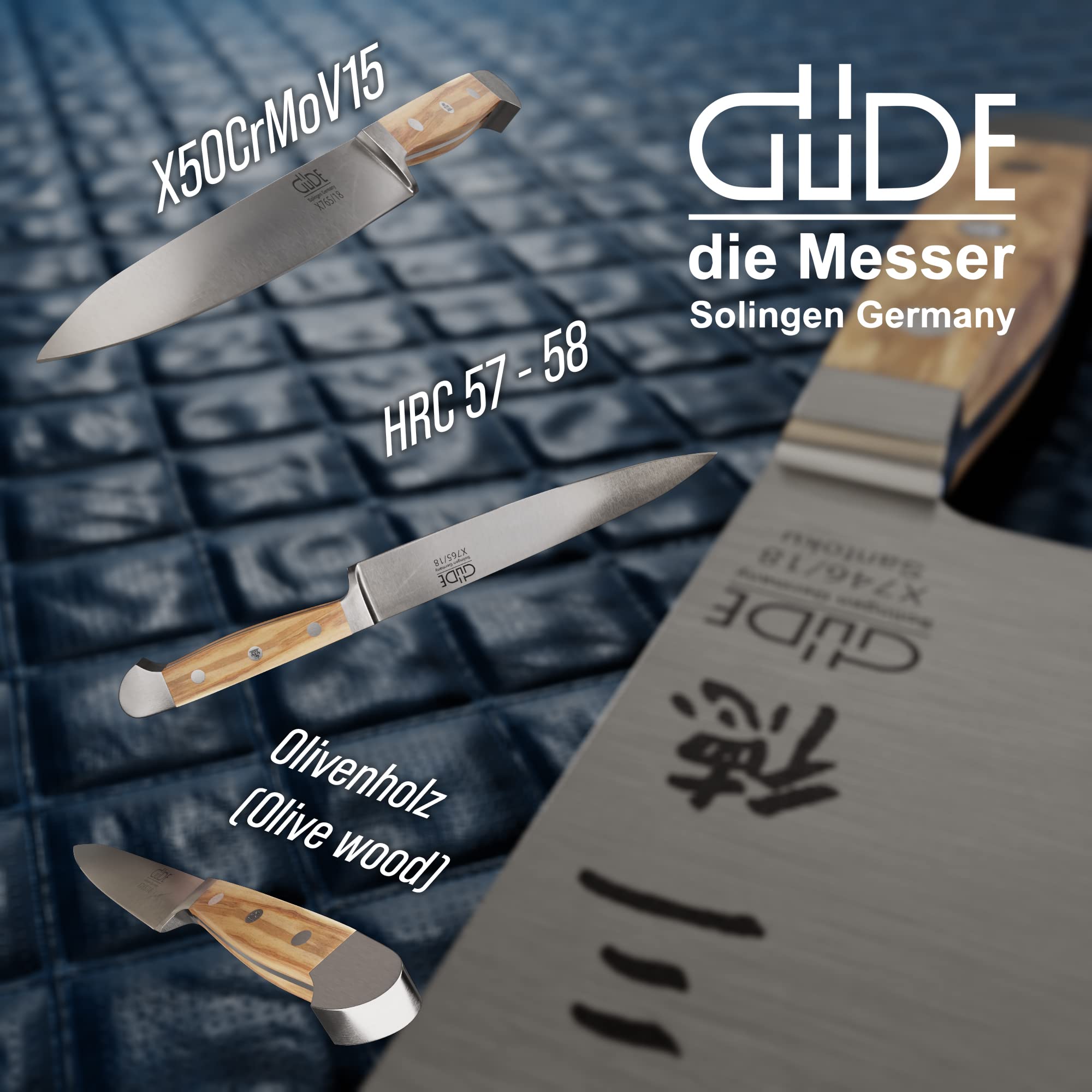 GÜDE Solingen - Filiermesser geschmiedet, 18 cm, Olivenholz, ALPHA OLIVE, Doppelkropf, Handmade Germany