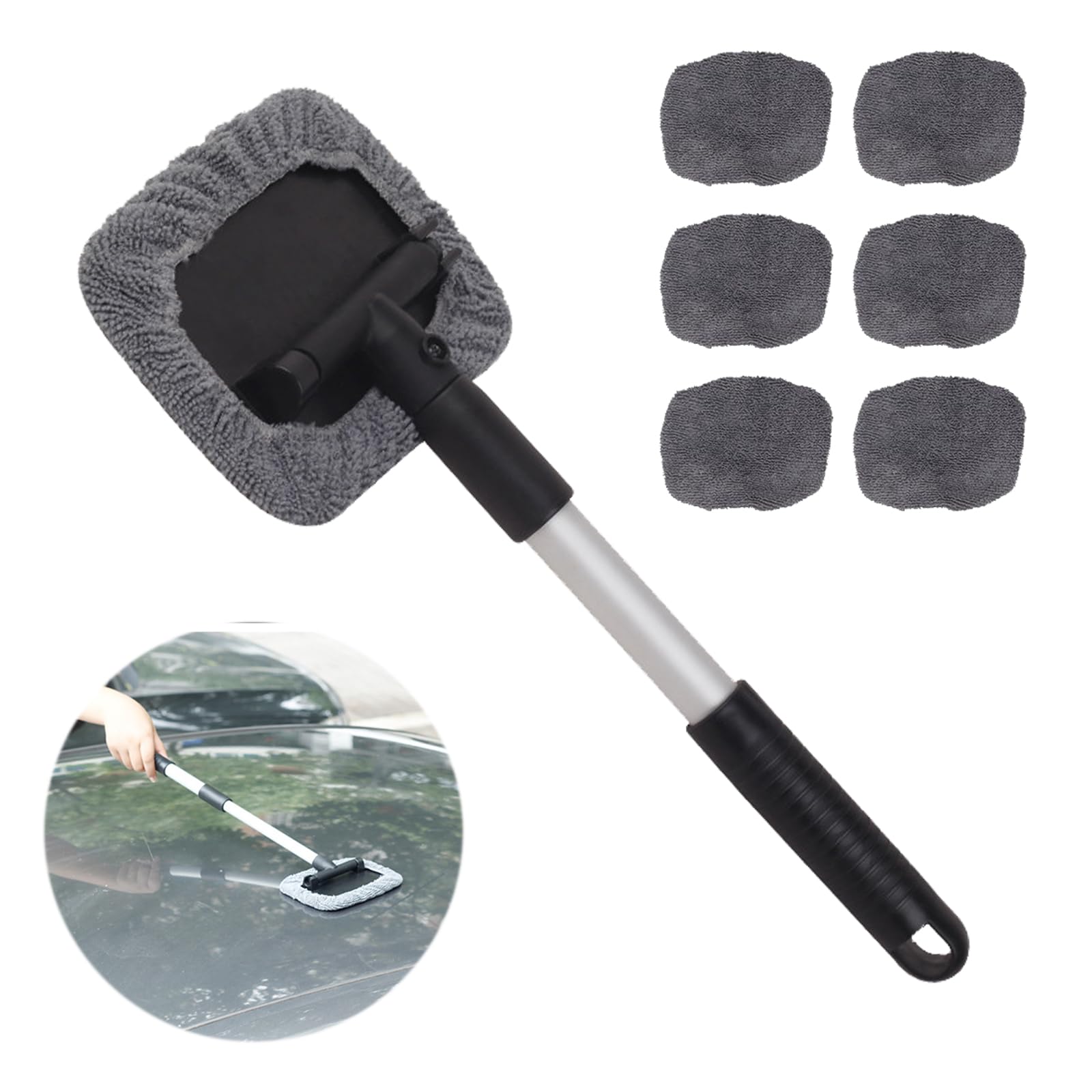 FadcaerCar Windshield Cleaning Tool Windscreen Cleaner Fog And Dust Removal Tool 5 Reusable Expandable Microfiber Pads 2 Spray Bottles (Rectangular Grey)
