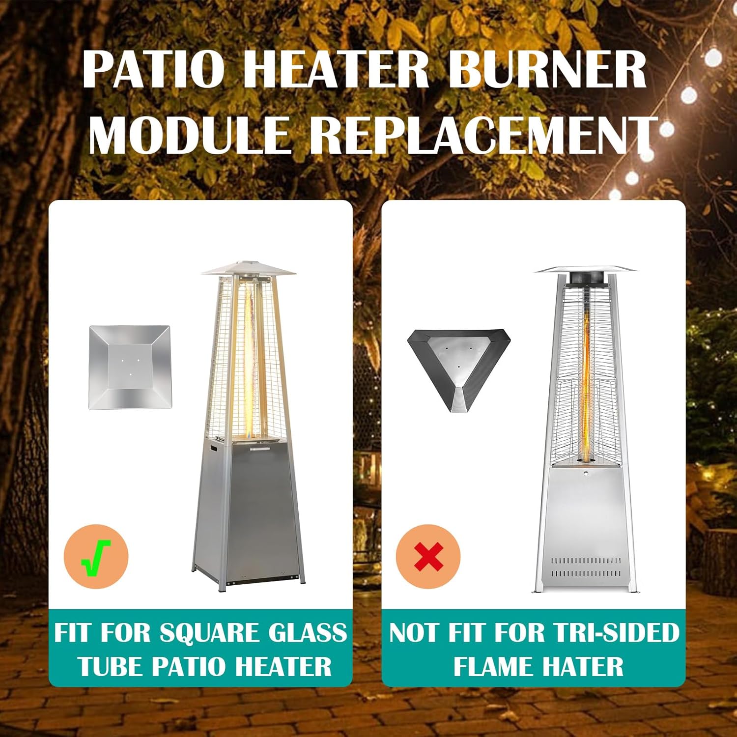 47000 BTU Patio Heater Replacement Parts 3 Bolt Hole Pyramid Square Glass Tube Burner Module with Regulator Valve Assembly Kit for Outdoor Propane Heater