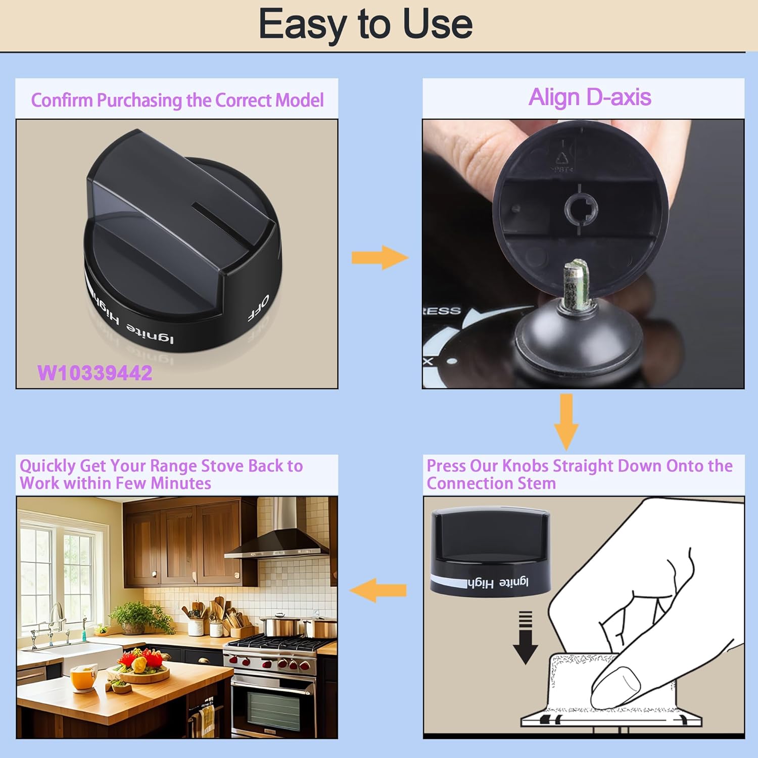 5 Pieces Upgrade W10339442 Stove Knobs Replacements, Only Compatible with Whirlpool Gas Range/Oven/Stove Knobs (Black)