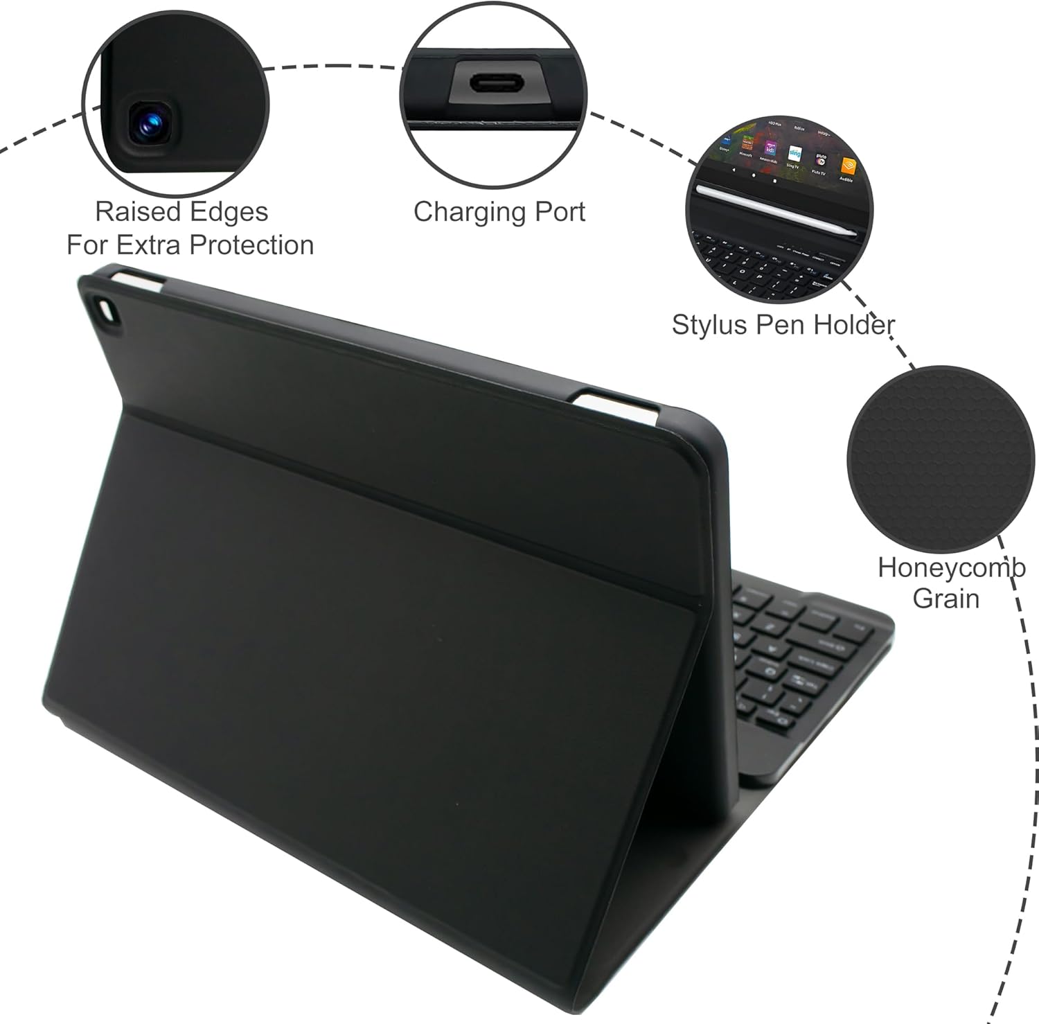 Keyboard Case for Amazon Kindle Fire HD 10&10 Plus (2021&2023) 10.1 inch, Detachable Bluetooth Keyboard with Mouse
