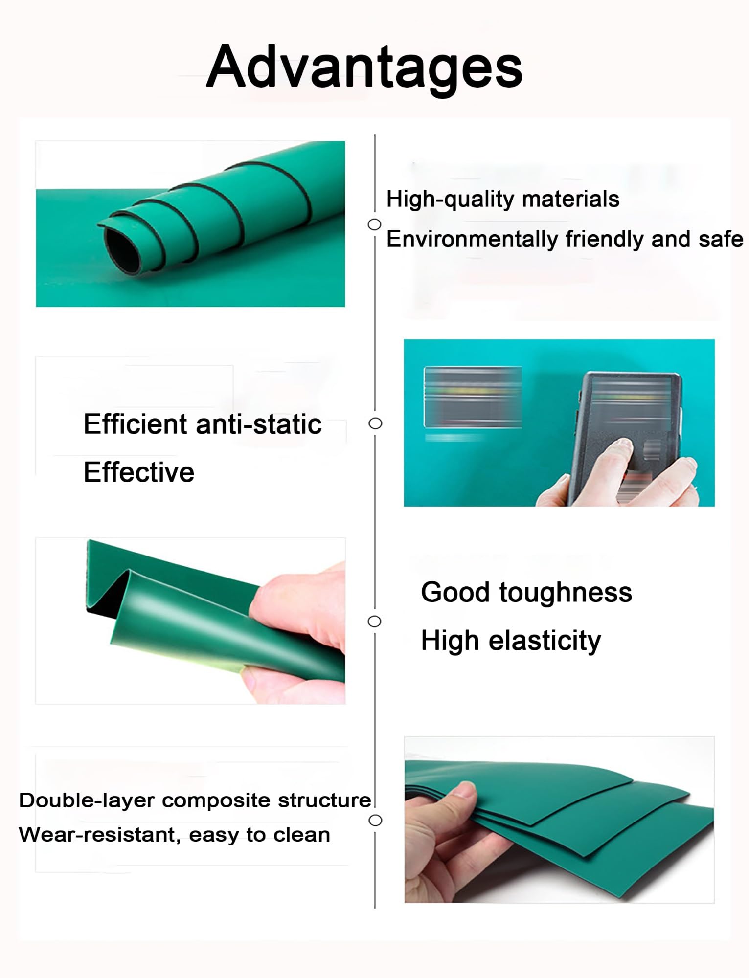 Tapete antiestático, Espesor 2 mm, Antideslizante, Resistente al Envejecimiento, Que no se desplaza, Utilizado for Laboratorios y Bancos de Mantenimiento(2mm/0.08in,0.6x1.5meter/1.97x4.92ft)