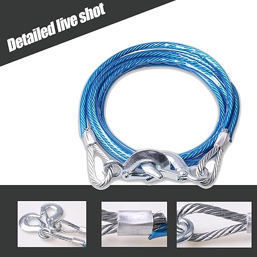 Miniatura 4 de 1 cable de remolque de automóvil resistente con ganchos, cable de metal portátil y duradero de metal de 13.1 pies x 0.3 pulgadas, accesorios