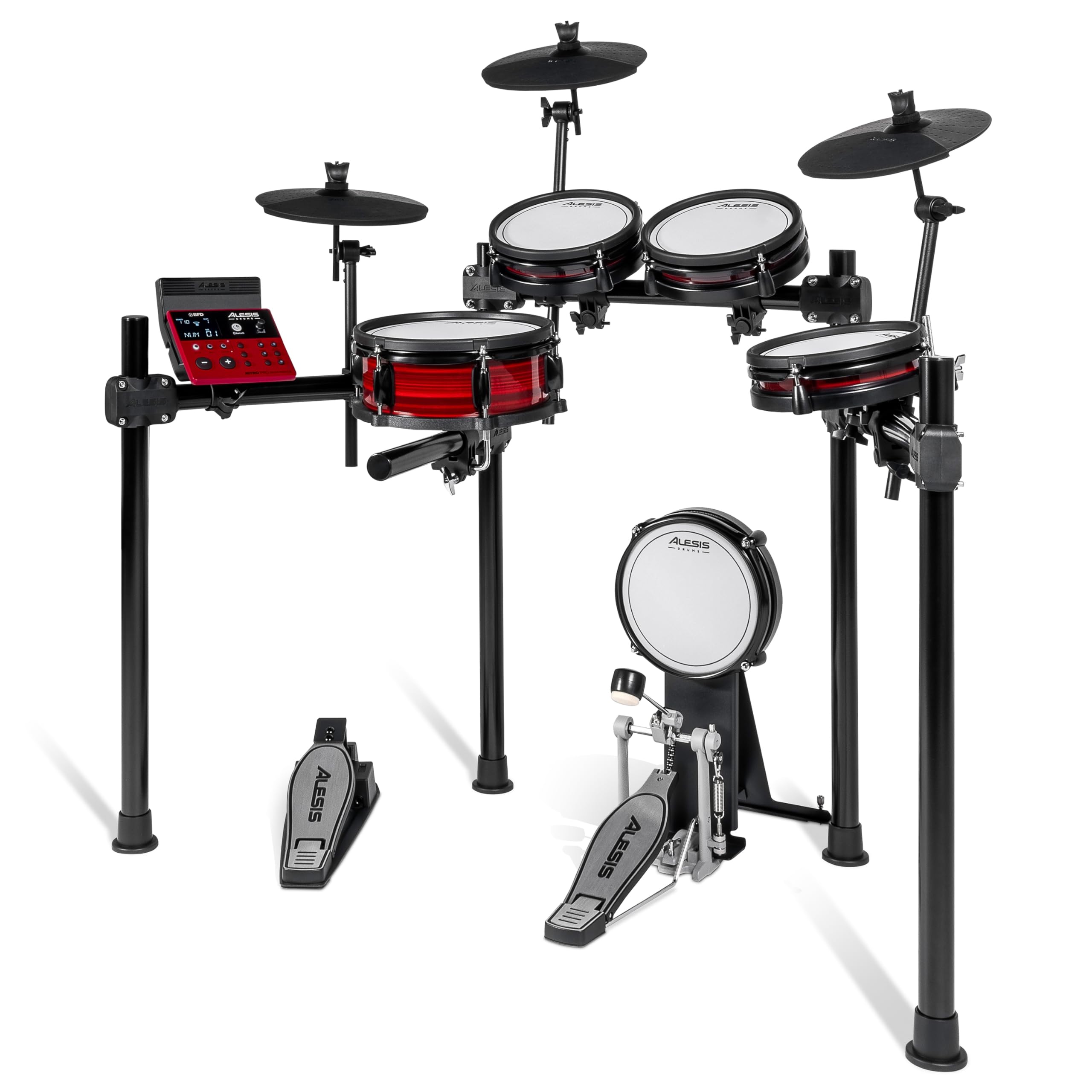 Alesis Nitro Pro Schlagzeug Elektronisch mit leisen Dual Zone Mesh Pads, 500+ authentischen BFD-Sounds, Bluetooth, Drumeo, USB-MIDI, Double Kick kompatibel