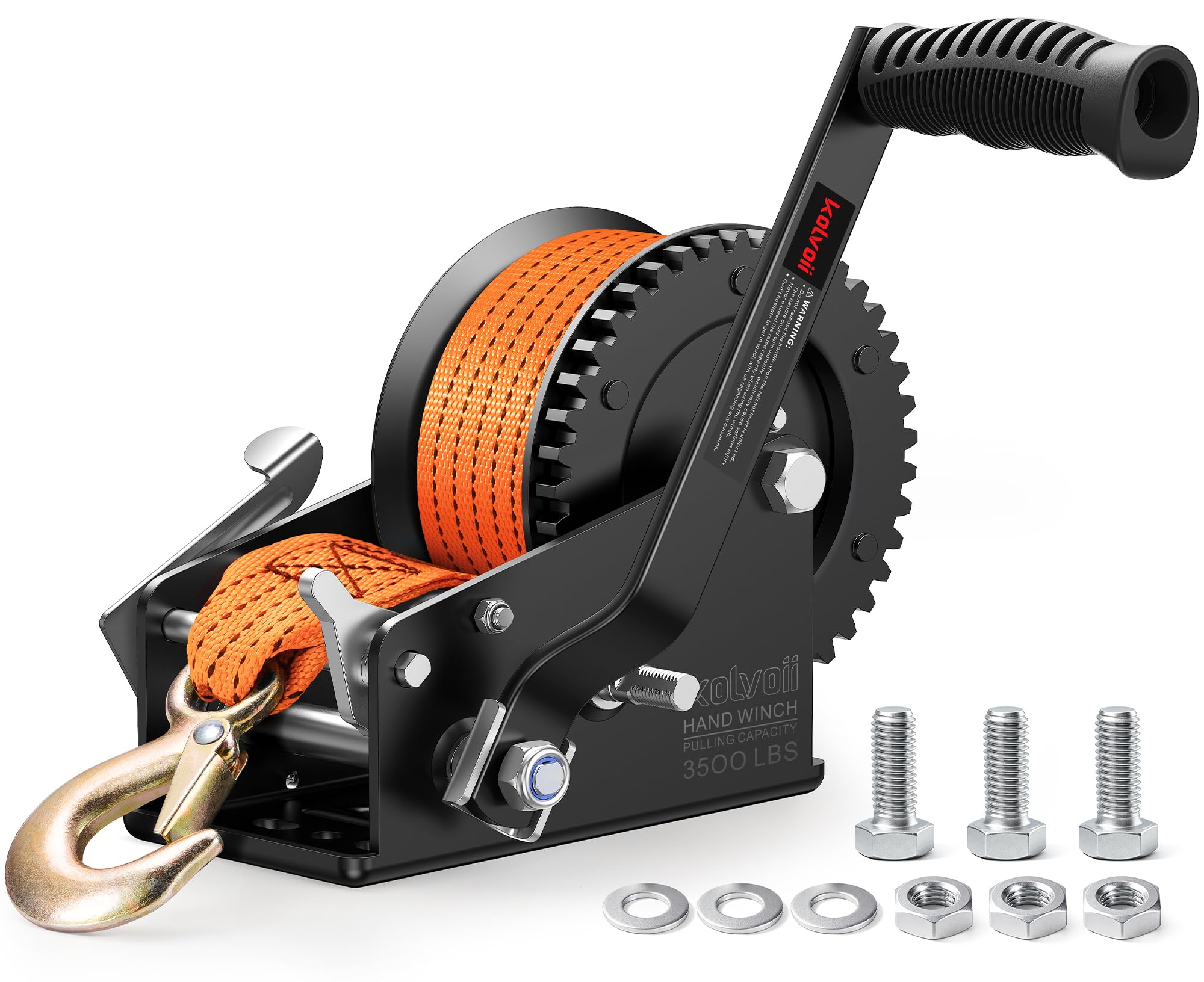 Kolvoii 3500 lb Boat Trailer Winch, 33 ft Strap, 2-Speed 4:1/8:1, Orange