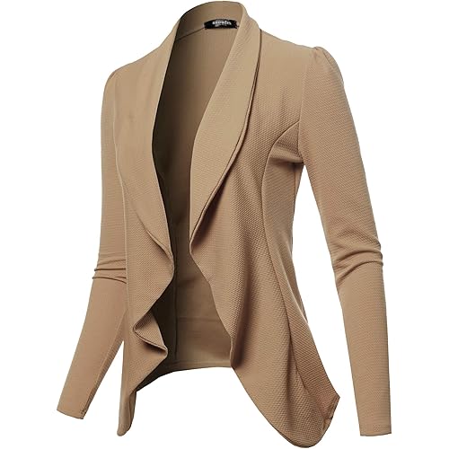 SSOULM Women's Long Sleeve Classic Draped Open Front Lightweight Blazer with Plus Size