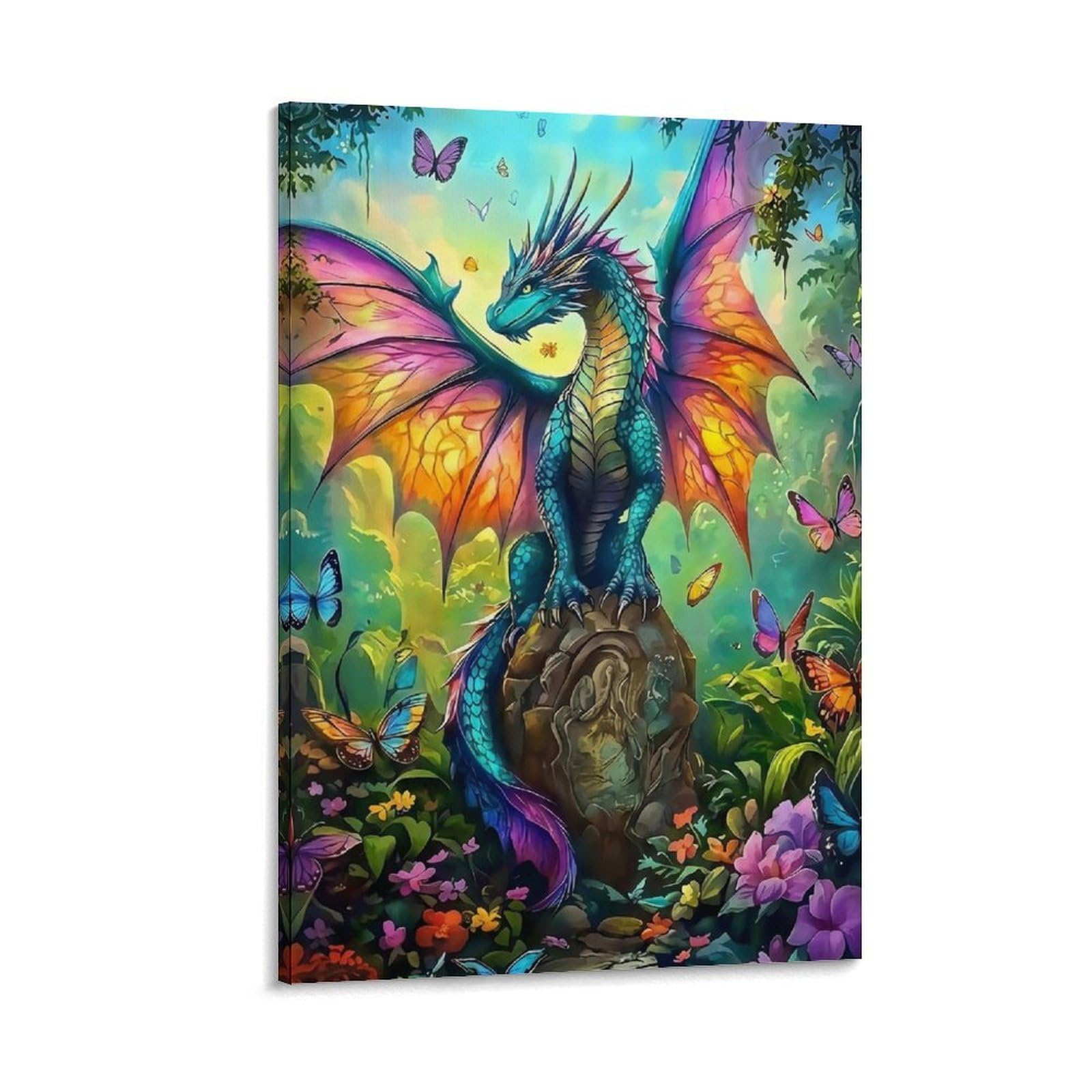 DHBANEIOK Fantasy Dragon Art Wall Decor Poster Canvas Prints Picture Modern Canvas Wall Art Picture Wall Hanging for Bedroom Living Room Decor 20x30inch(50x75cm)