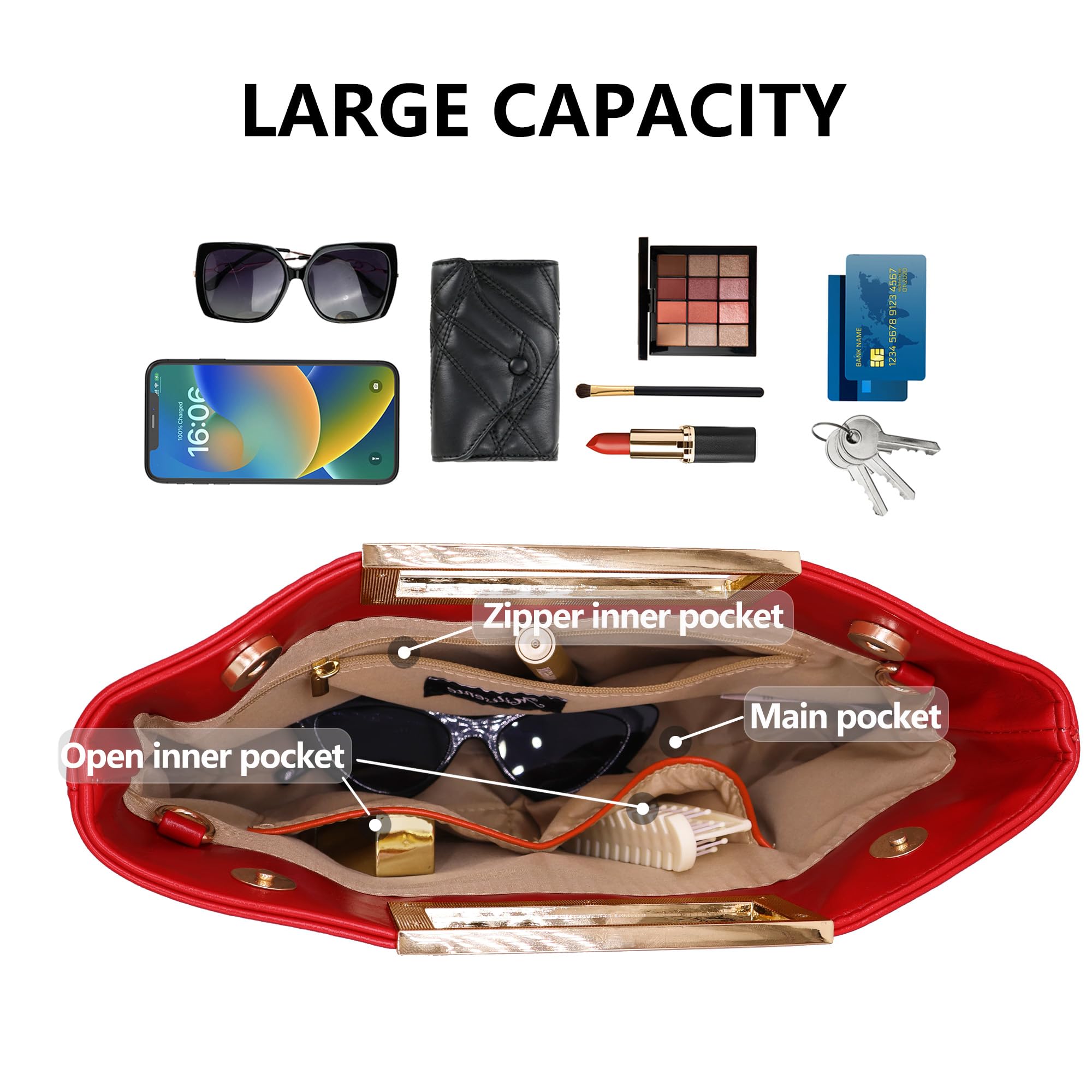 Milisente Clutch Purses for Women Formal Casual Sparkly PU Leather Handbag Purse with Handle for Prom Cocktail Wedding