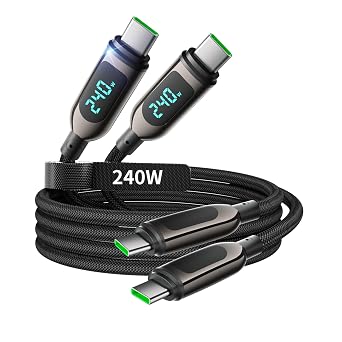 240W USB C to USB C Cable, 6.6ft, 2Pack, Black