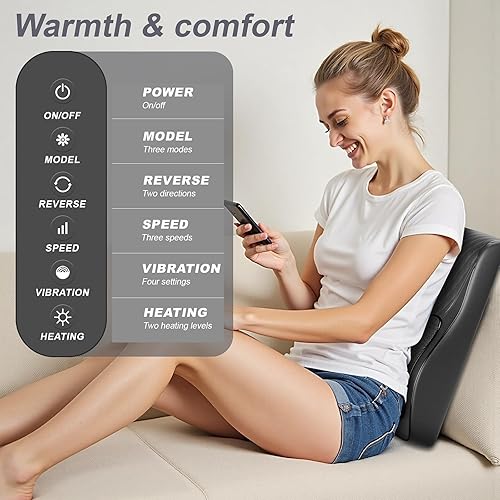 Miniatura 5 de Masajeador de espalda con cable con tejido profundo de calor Shiatsu masajeador de cuello, alivio del dolor, almohada de masaje para cuello,