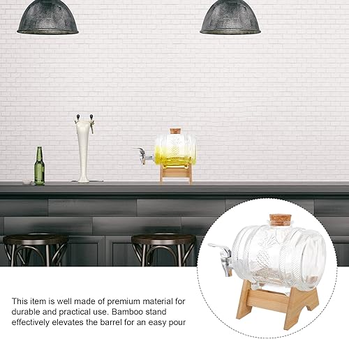 Miniatura 9 de Barril de vino Dispensador de barril de vidrio vintage Barriles para hacer vino con estante de bambú y grifo para bebidas de cerveza whisky y bourbon