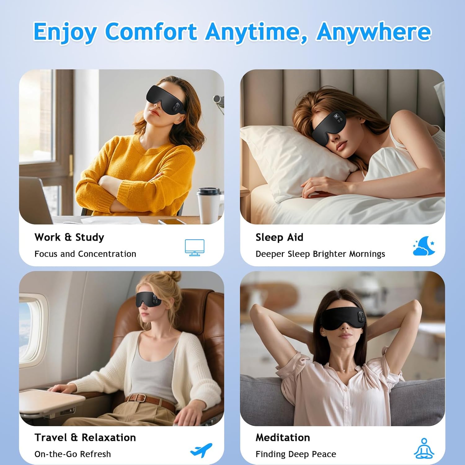 Cordless Heated Eye Mask, Rechargeable Sleep Mask with 4 Heat Levels, Timer, Light Blocking Design, Washable Cover, Soft Eye Mask for Daily Relaxation