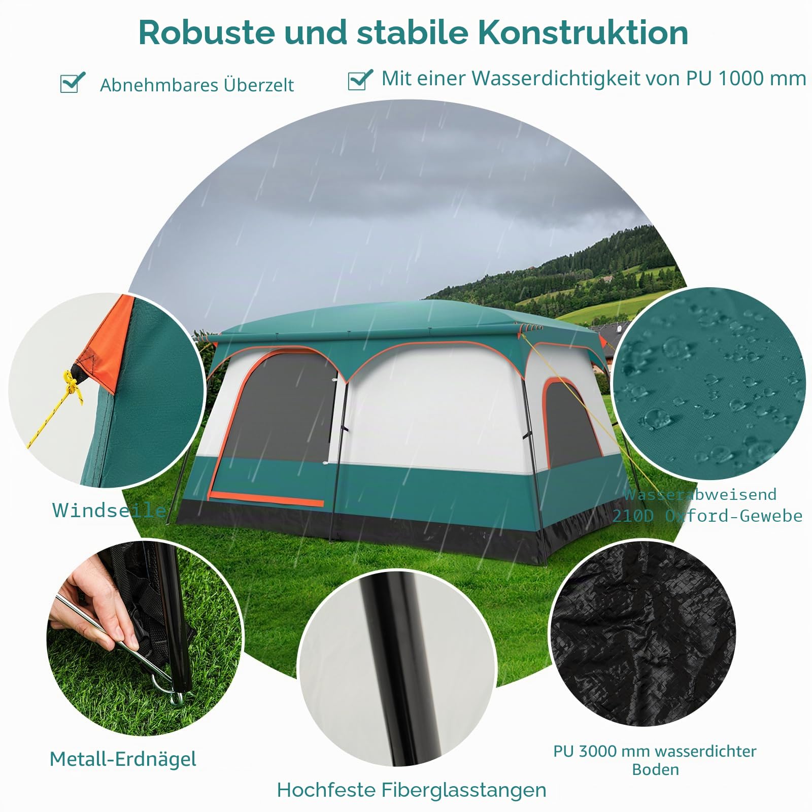 HOMASIS Tunnelzelt für 4-6 Personen, Zelt mit Vorzelt & Boden, Campingzelt mit 2 Räumen, 2 Eingängen, 2 Fenstern & Oberlicht, Familienzelt mit Tragetasche für Camping Hiking Trekking