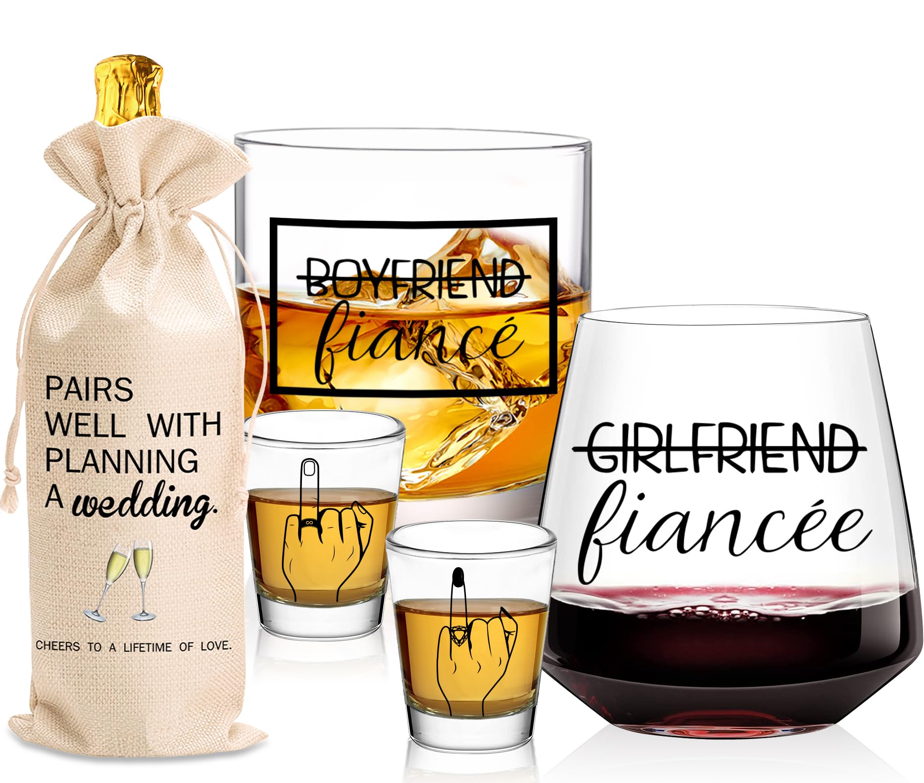 Wedding gifts Bride and Groom Glasses 5 Pieces Ring Finger Wedding Wine Glasses Mr and Mrs Engagement Gifts for Couples Newlyweds engagement couple gifts